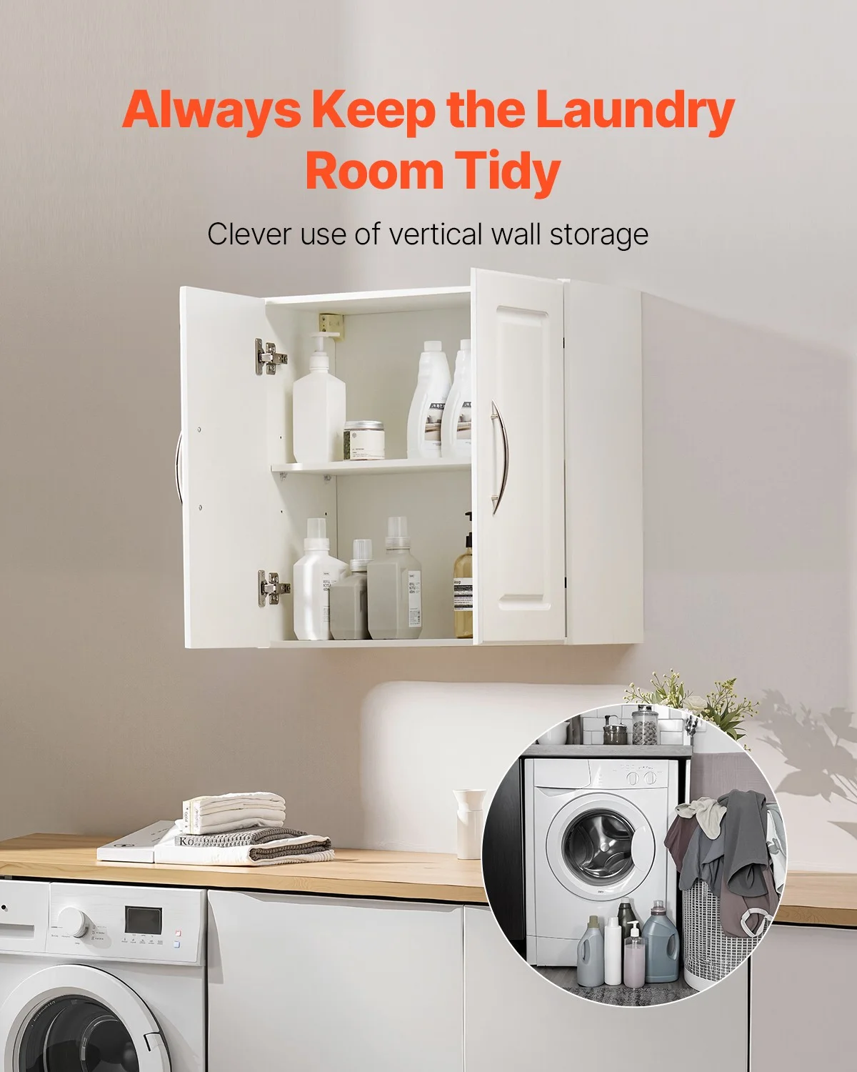 TDUKDB 23.6 inch 2-story double door cabinet wall mounted laundry room storage+kitchen wall storage hanging cabinet Laundry room wall mounted storage cabinet - Image 3