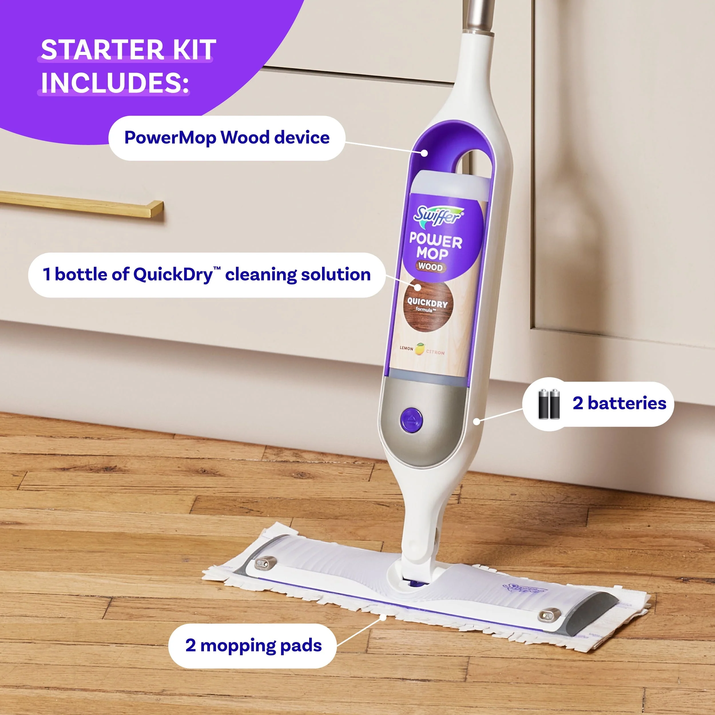 Swiffer Power Mop Wood Mop Kit for Floor Cleaning, Lemon Scent - Image 7
