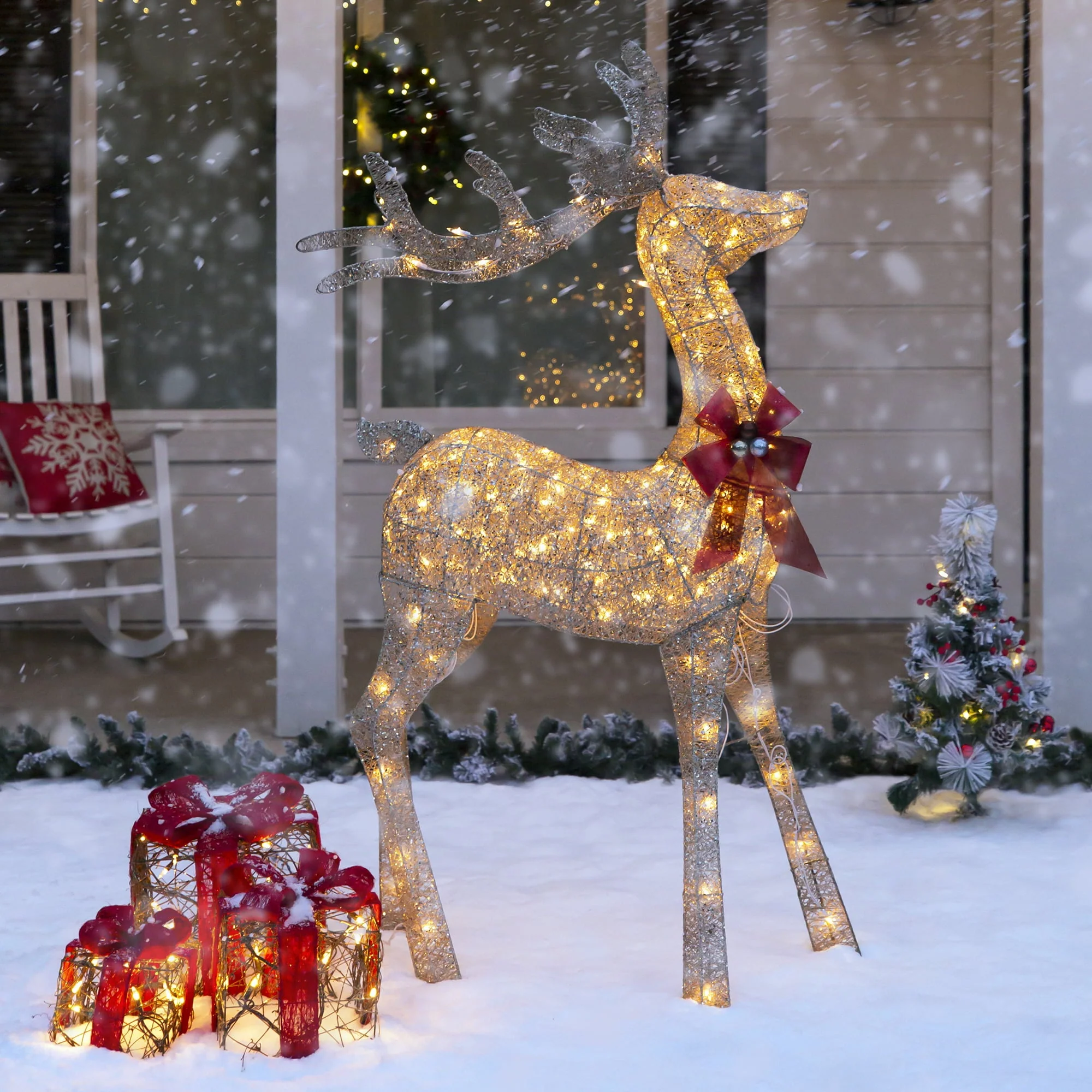 Best Choice Products 5ft Pre-Lit Reindeer Yard Christmas Decoration, Gold Holiday Deer w/ 150 Lights, Stakes, Zip Ties - Image 3