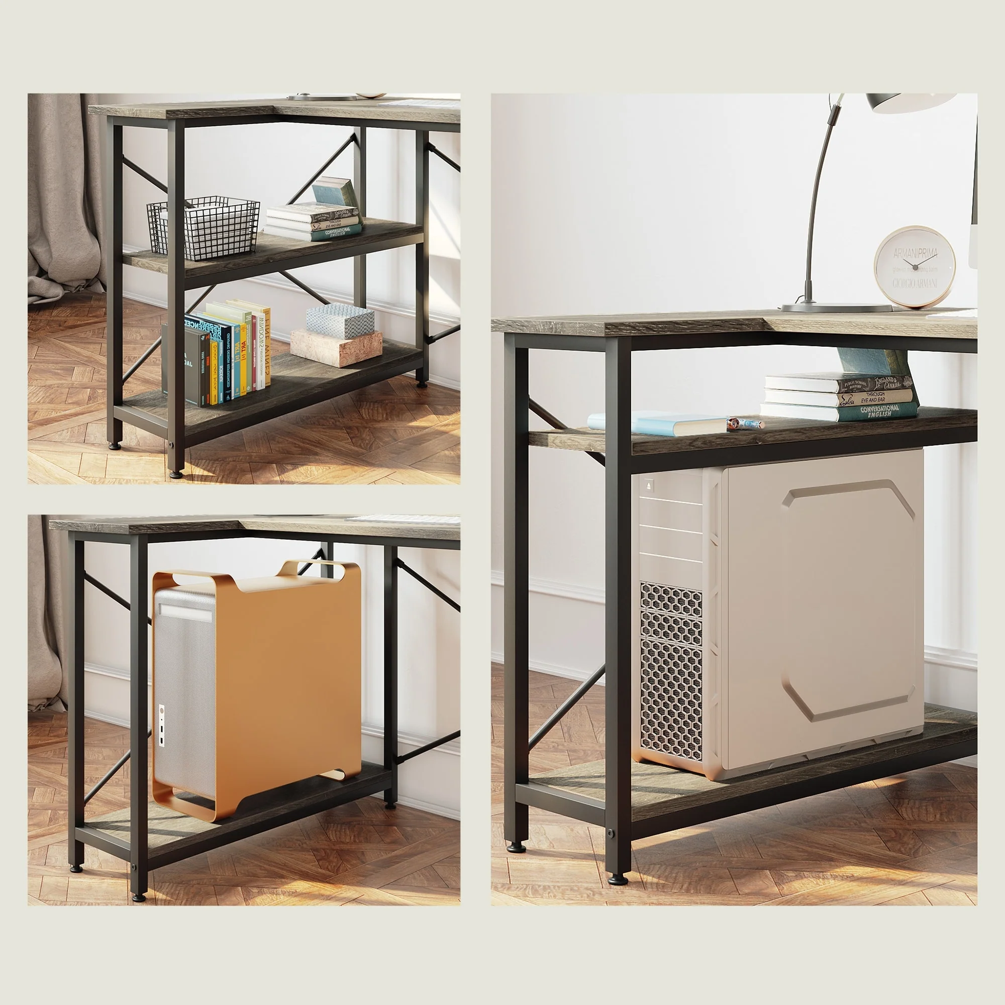 Small L Shaped Computer Desk with Storage Shelves, Compact Corner Workstation for Home Office and Study - Image 95