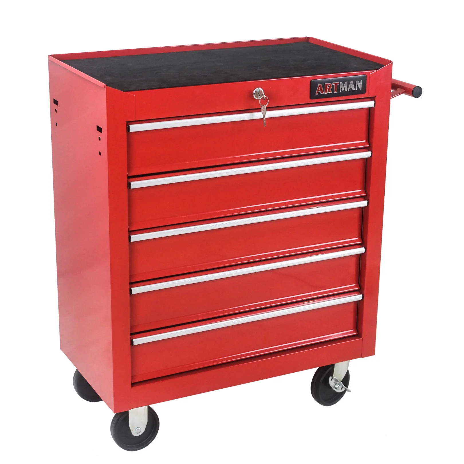 5-Drawer Rolling Tool Chest, Metal Tool Storage Organizer Cart with Locking System and Wheels, Multifunctional Mechanic Tool Cart for Garage, Warehouse, Workshop, Repair Shop, Red - Image 7