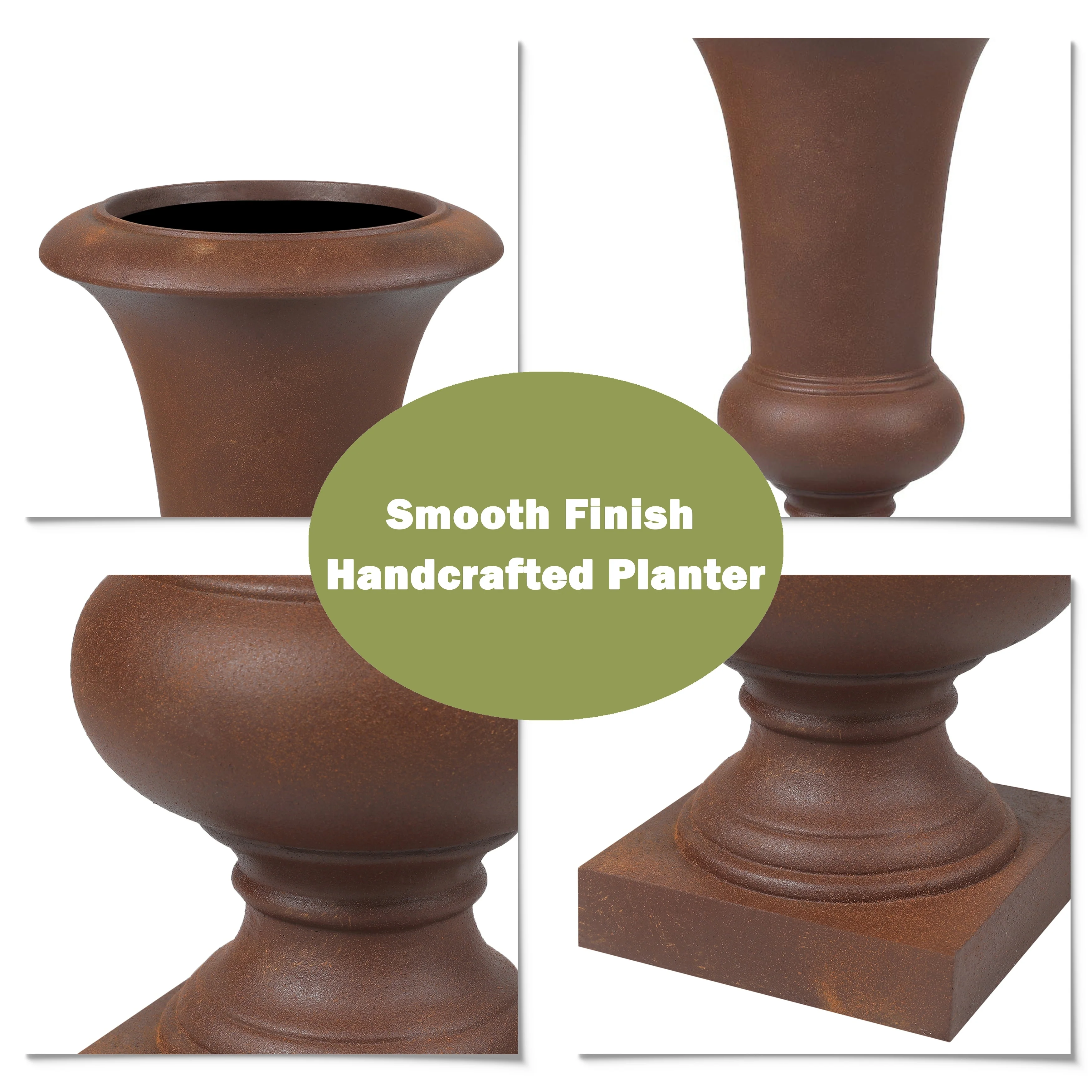 22.75" Tall Handmade Fiber Stone Urn Planter Pot, Decorative Outdoor Garden Flower Container for Patio and Home - Image 16
