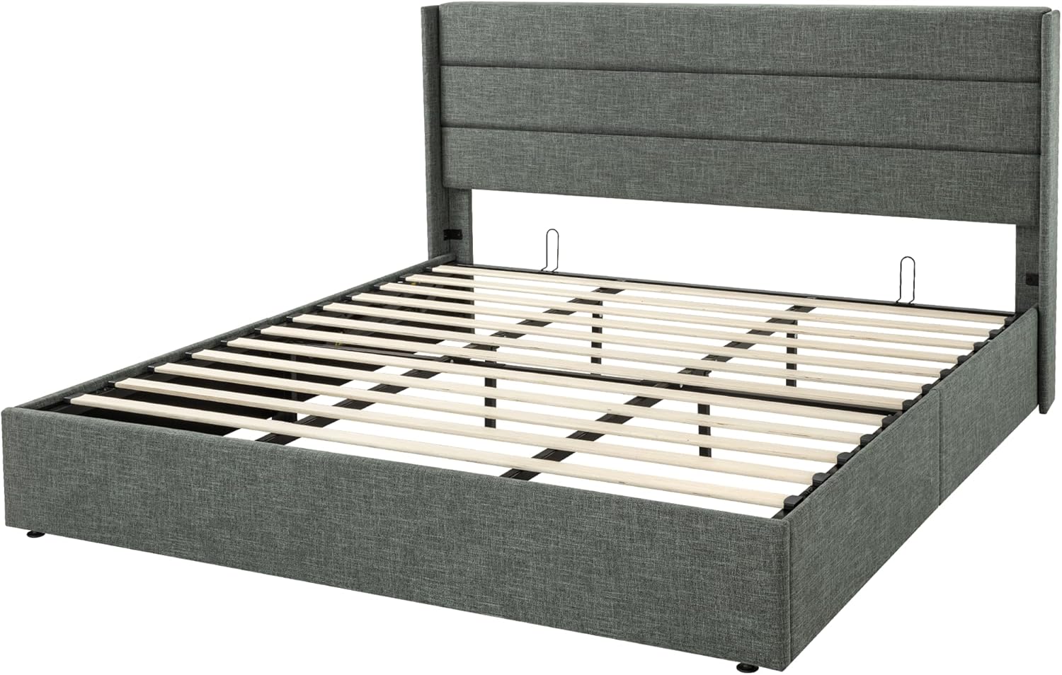 Queen Size Lift Up Storage Bed with Wingback Headboard, Upholstered Platform Bed Frame with Hidden Storage - Image 49
