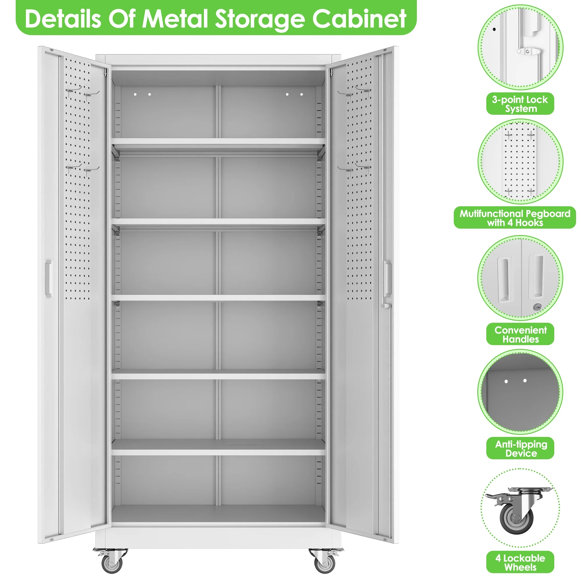 SUPEER Metal Rolling Storage Cabinets with Locking Doors and 5 Adjustable Shelves, Steel Garage Storage Cabinet for Garage, Office, Classroom, Assemble Required(Black) - Image 19