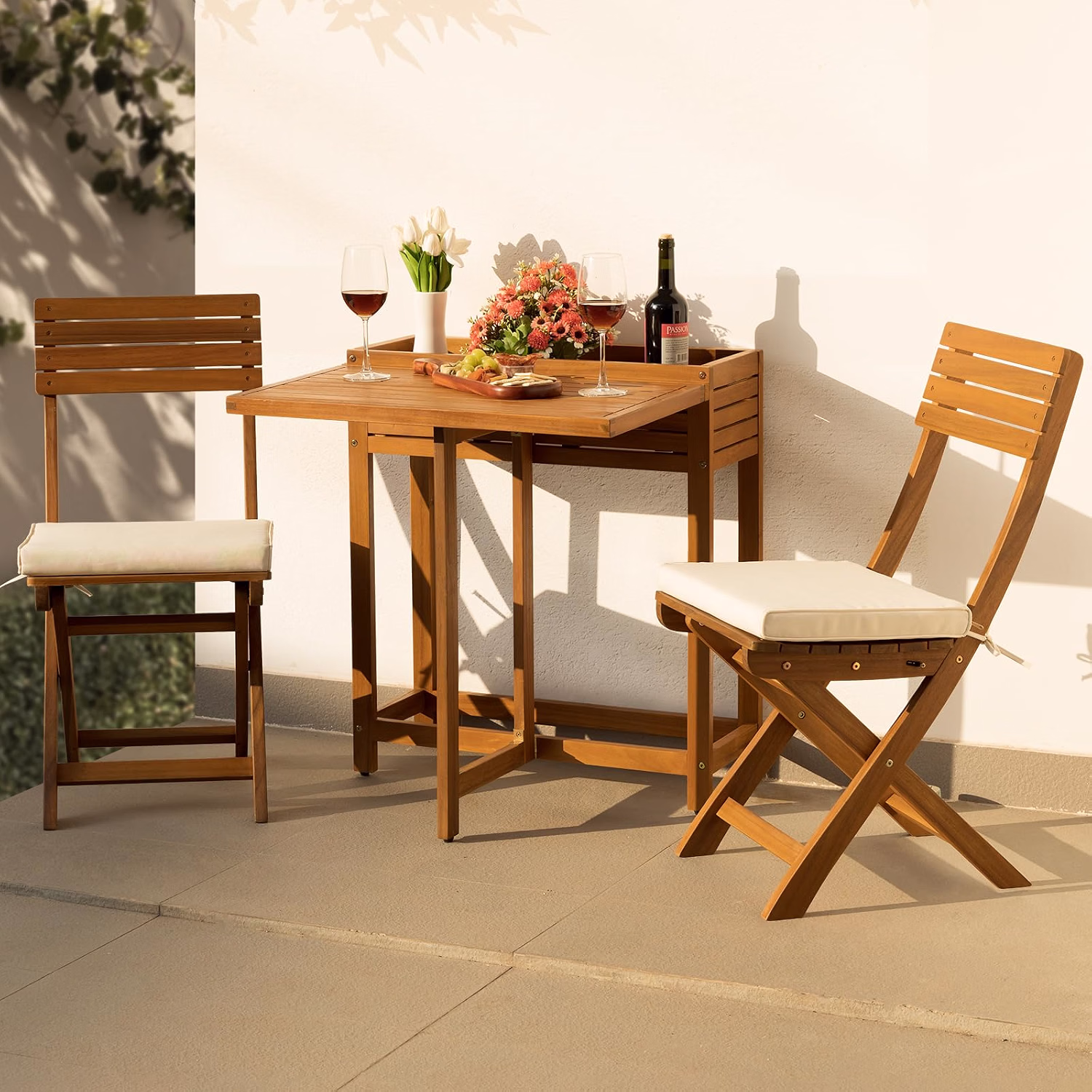 Heavy Duty 500lbs Weight Capacity Wicker Bistro Table and Chairs Set of 2 with Premium Olefin Fabric Soft Cushions - Image 6