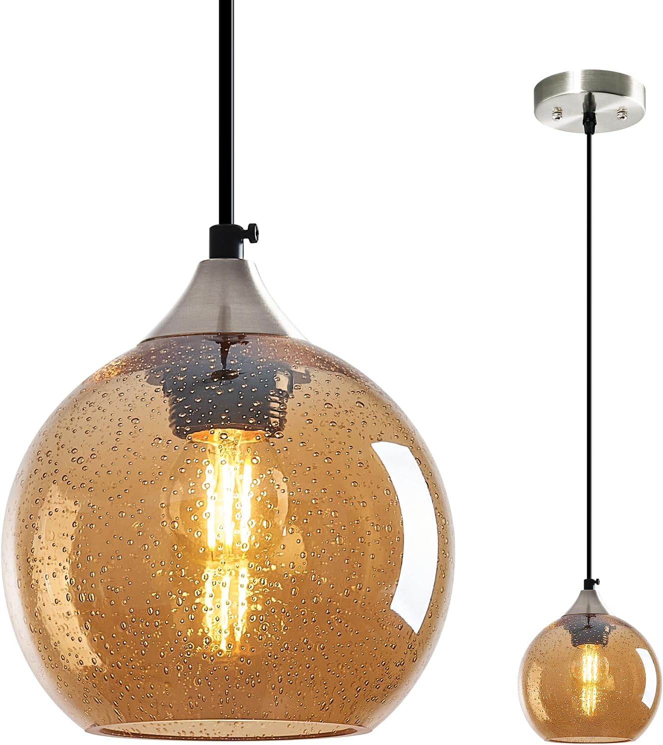 Amber Pendant Lights Kitchen Island 3 Pack, 5.9 in Seeded Glass Globe - Image 50