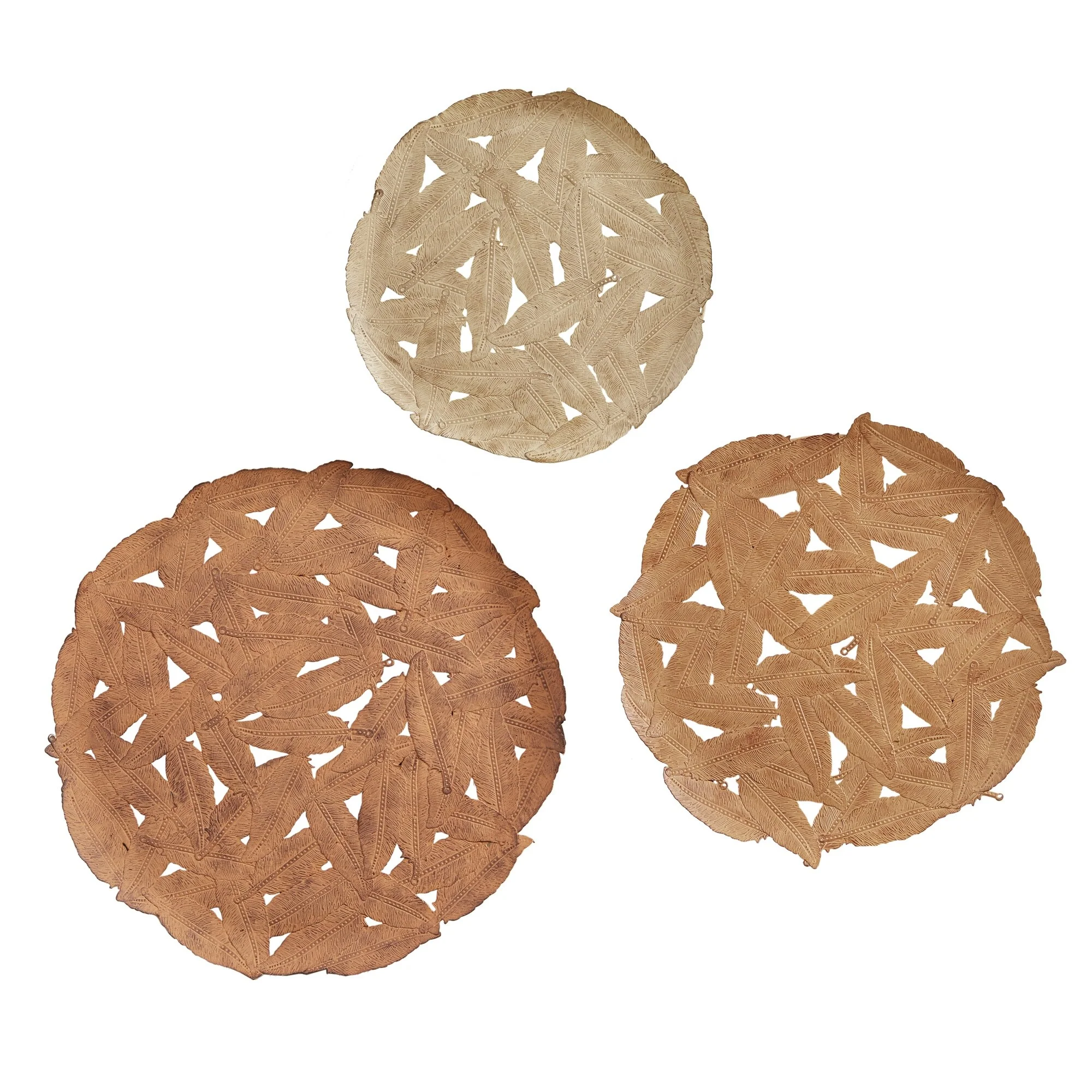 Textured Feather 3-Piece Metal Disc Wall Decor Set, Decorative Wall Art for Home - Image 39
