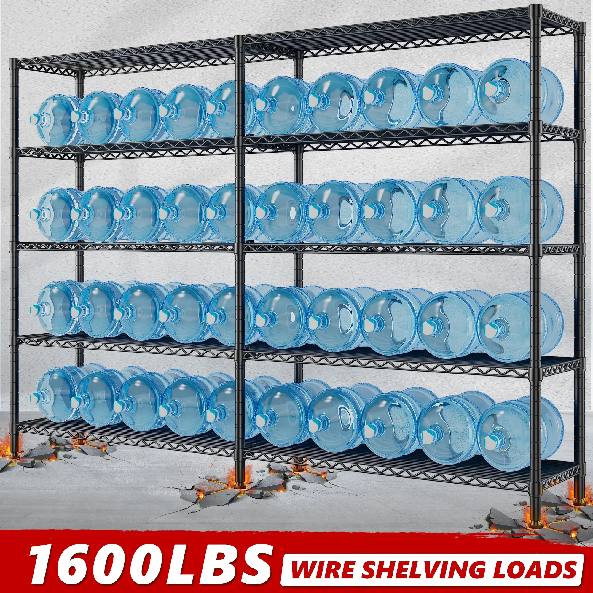 REIBII 68.9"W Heavy Duty Storage Shelves 72.4"H Wire Shelving Unite 5-Tier Adjustable Metal Shelves Garage Shelving Steel Shelf for Kitchen Pantry Basement,Black - Image 7