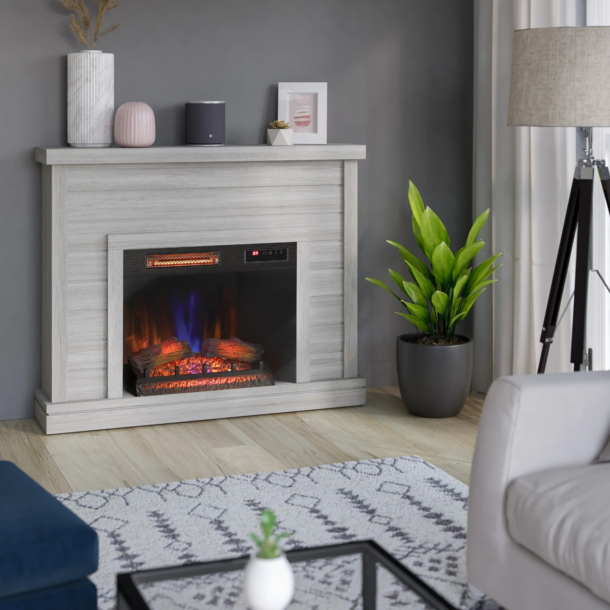 52" Shiplap Wall Fireplace Mantel, Modern Electric Fireplace with 3D Flame Effect Insert for Home Decor - Image 6