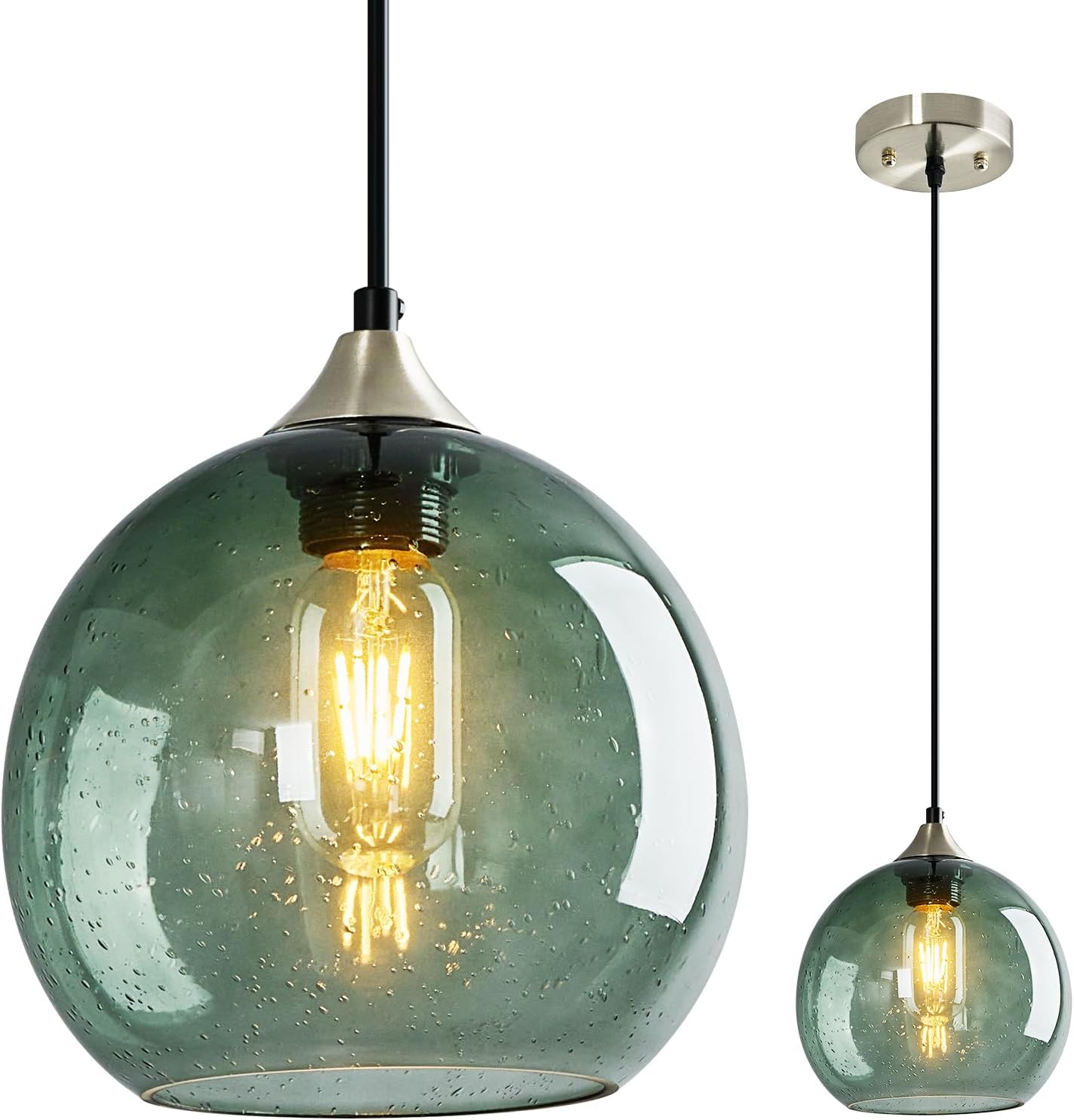 Amber Pendant Lights Kitchen Island 3 Pack, 5.9 in Seeded Glass Globe - Image 79