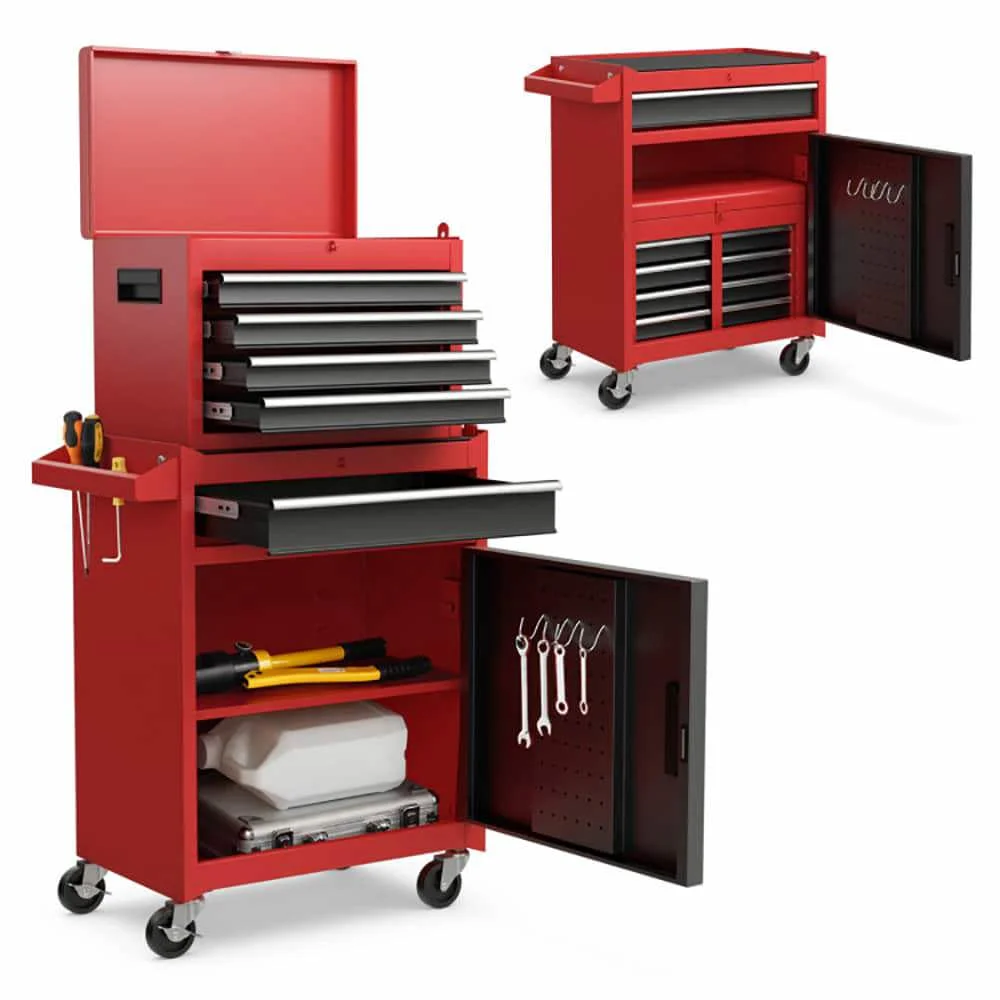 Demifill 2-in-1 Tool Chest and Cabinet with 5 Sliding Drawers, Large Storage Space and Detachable Design, Red - Image 13