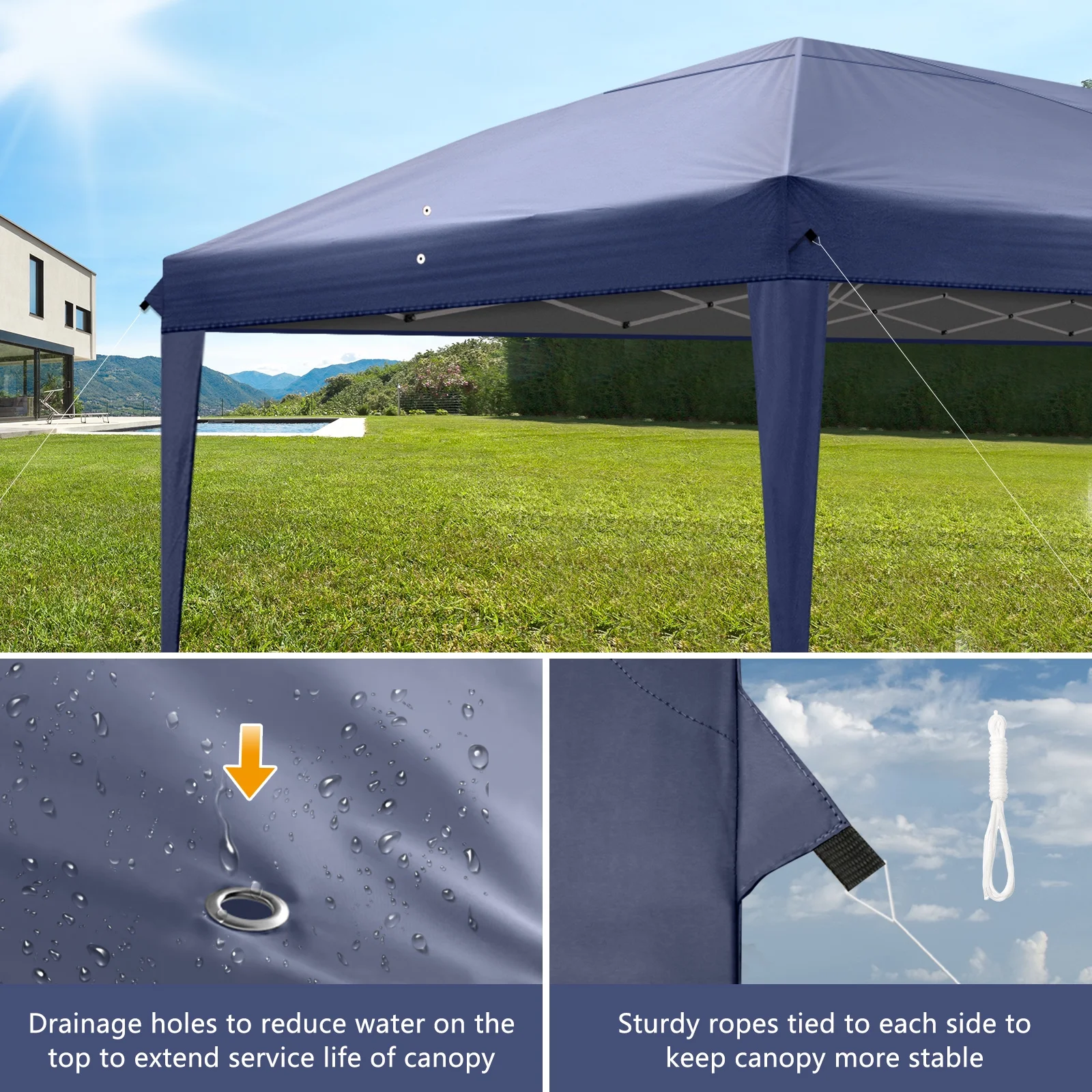 UBesGoo Ez Pop Up Patio Canopy Tent Gazebo Outdoor Party with 6 Sidewalls 10 x 20 ft Blue - Image 12