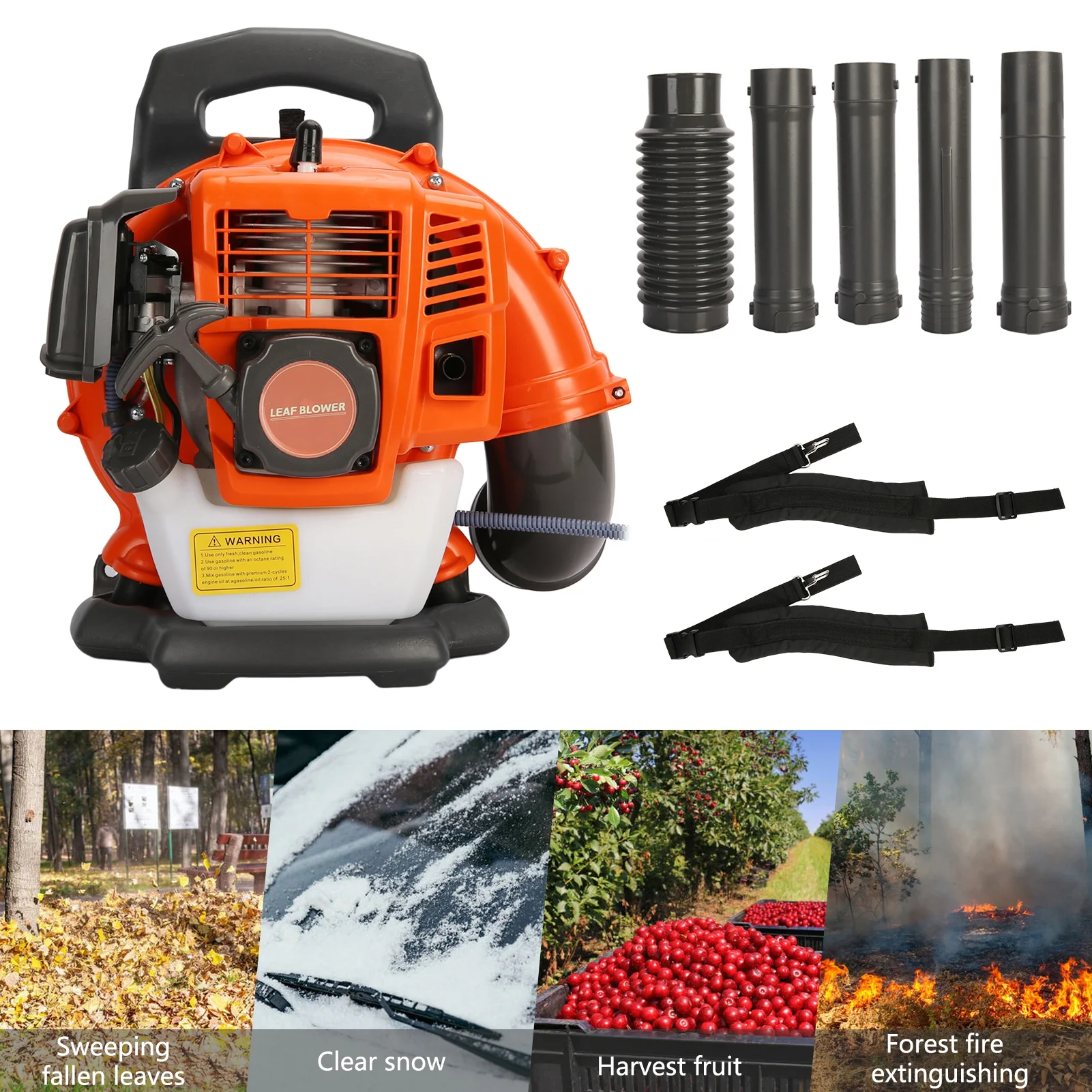 Birinta 1 Set Leaf Blower Backpack Style 52CC Two-stroke 1.25 KW Adjustable Tube Gas Powered Dust Blower Supplies for Garden Patio Cleaning, Lawn Care, Blowing Leaves and Dust - Image 5