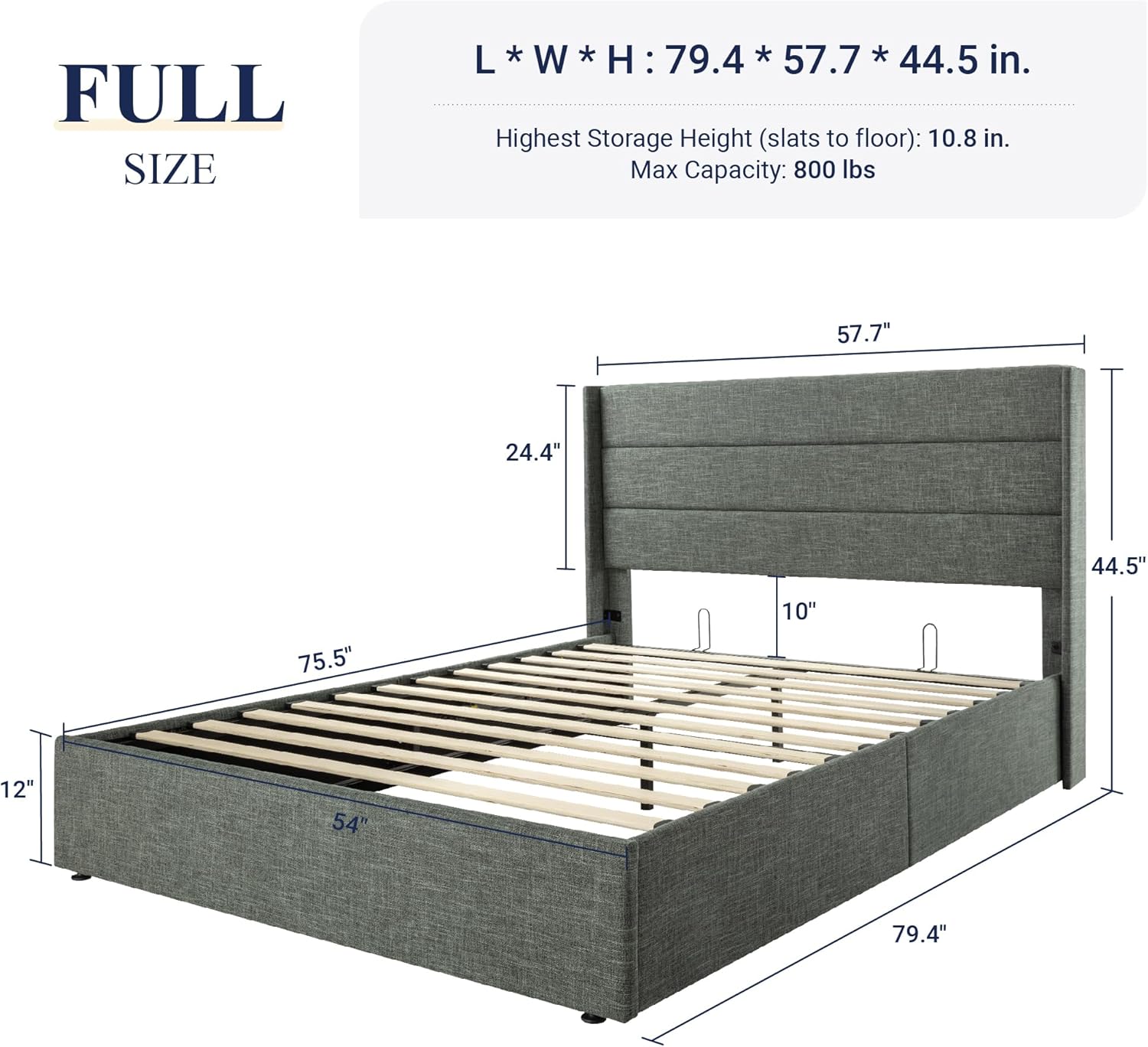 Queen Size Lift Up Storage Bed with Wingback Headboard, Upholstered Platform Bed Frame with Hidden Storage - Image 58