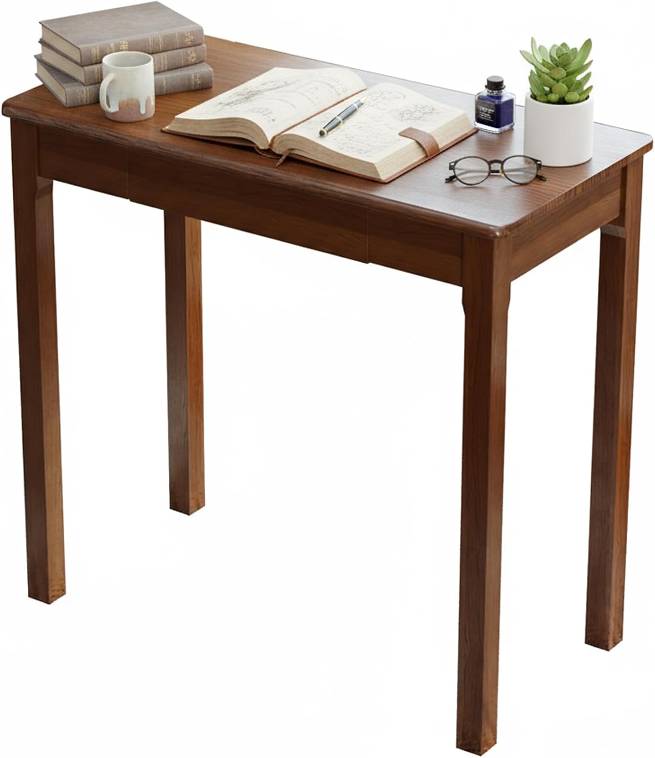 Solid Wood Desk with Drawers - 31.5" Narrow Desks for Small Spaces, Mid Century Modern Desks, Small Wooden Vintage Computer Writing Desk, Study Table for Home Office Bedroom, Walnut - Image 6