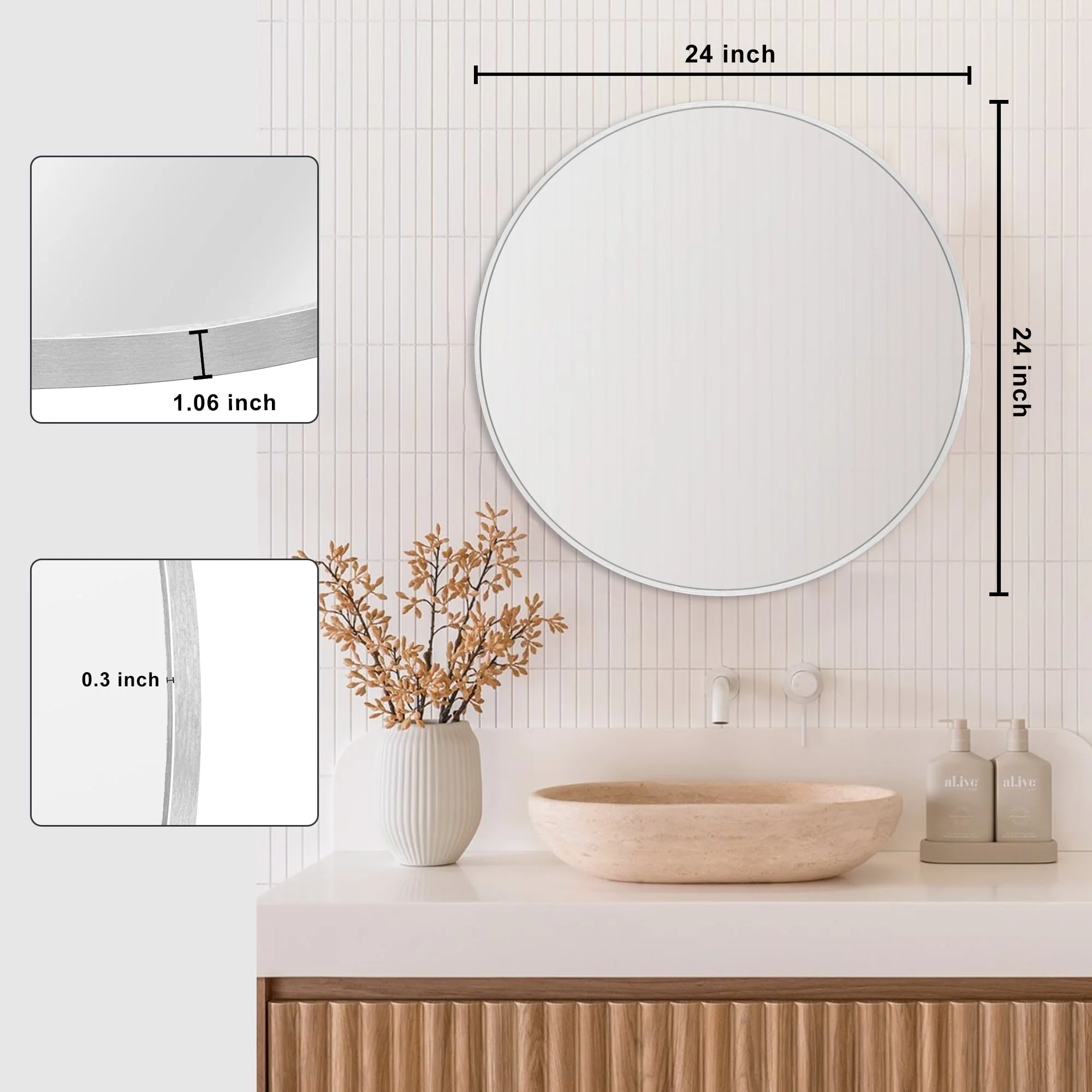 Modern Round Bathroom Vanity Mirror, Wall Mounted Circular Mirror for Bathroom, Bedroom and Home Decor - Image 22