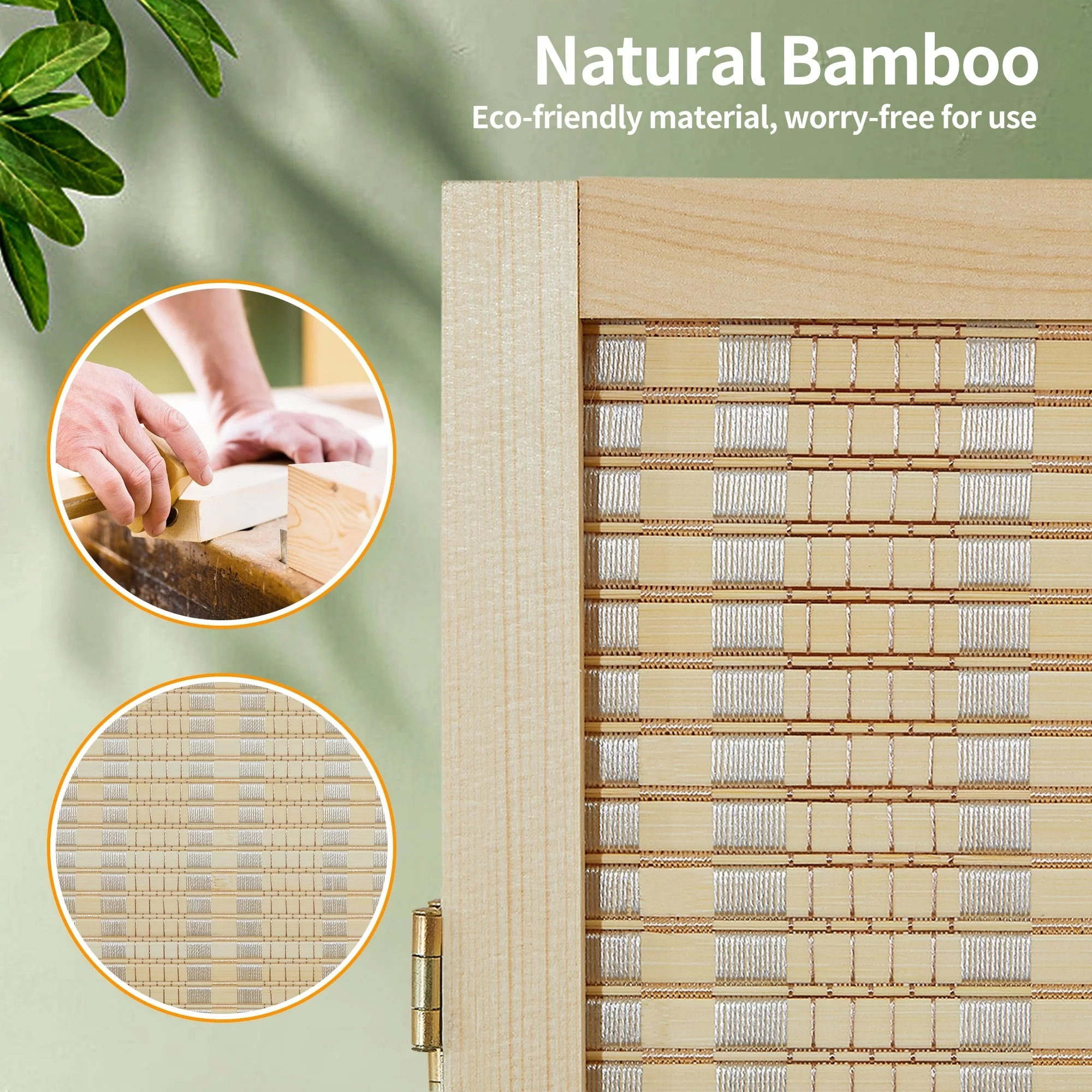 4-Panel Bamboo Folding Partition Screen 6FT Detachable Room Divider - Image 4