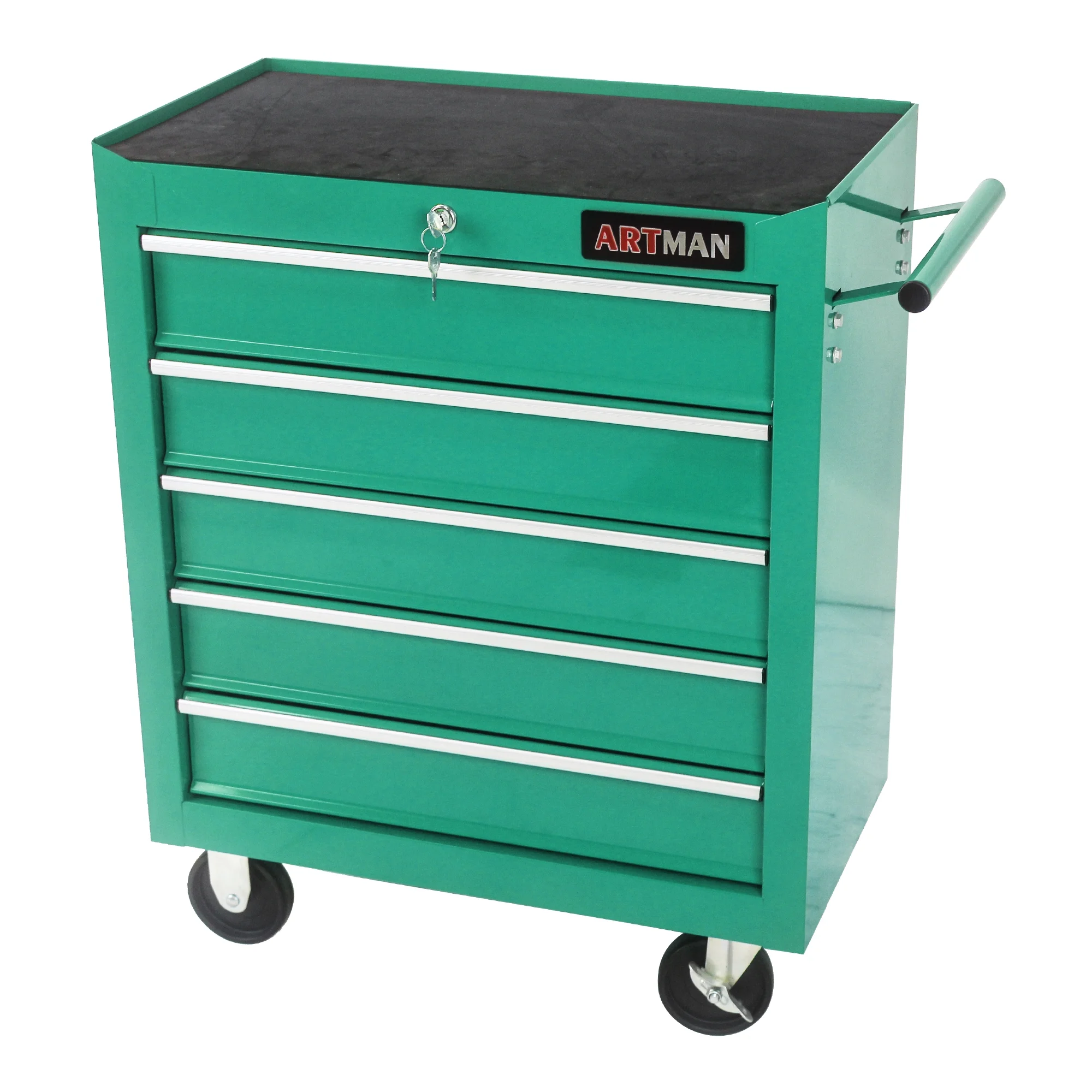 Lisonu 5-Drawer Rolling Tool Chest, Mobile Tool Storage Cabinet with Locking System & Wheels, Heavy-Duty Steel Organizer for Garage and Workshop, Green - Image 6