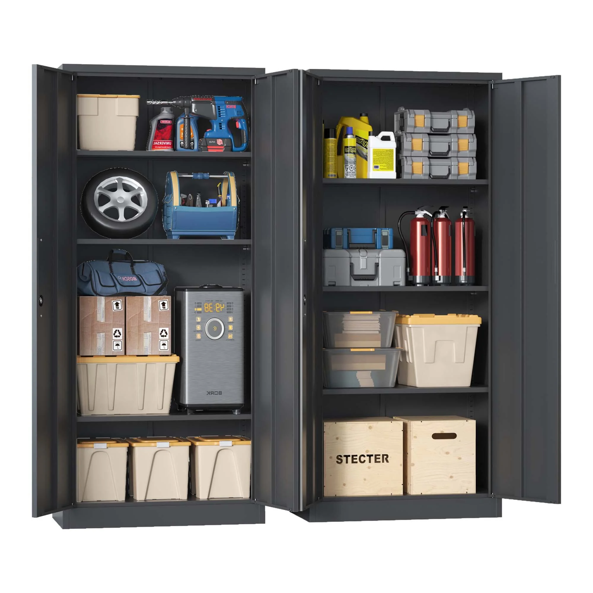 DUOSONG 71"H Metal Garage Storage Cabinet, Black Tool Steel Locking Cabinet With Doors And 3 Shelves, Tall Cabinets For Garage Storage Systems Lockable File Cabinet For Home Office, Classroom/Pantry - Image 7