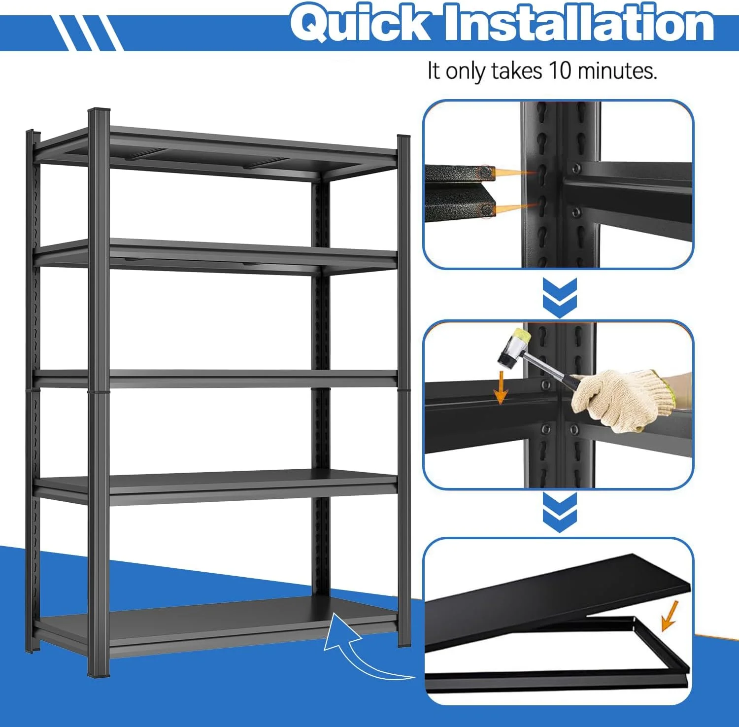 Garage Shelving 3500LBS Storage Shelves 5-Tier Adjustable Metal Shelving Units Garage Storage Shelves Heavy Duty for Industrial, Warehouse, Basement, Commercial, Black - Image 4