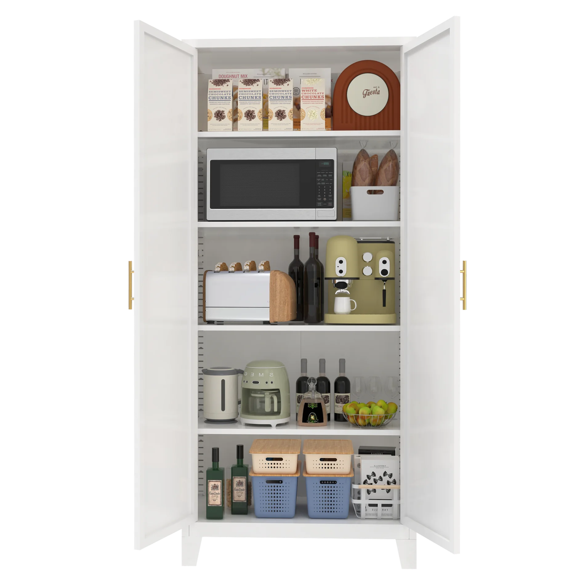 71 Inch Metal Storage Cabinet with 2 Doors and 5 Adjustable Shelves, Lockable File Cabinet for Organizing Garage, Pantry, Basement, Laundry Room or Mudroom, White - Image 4