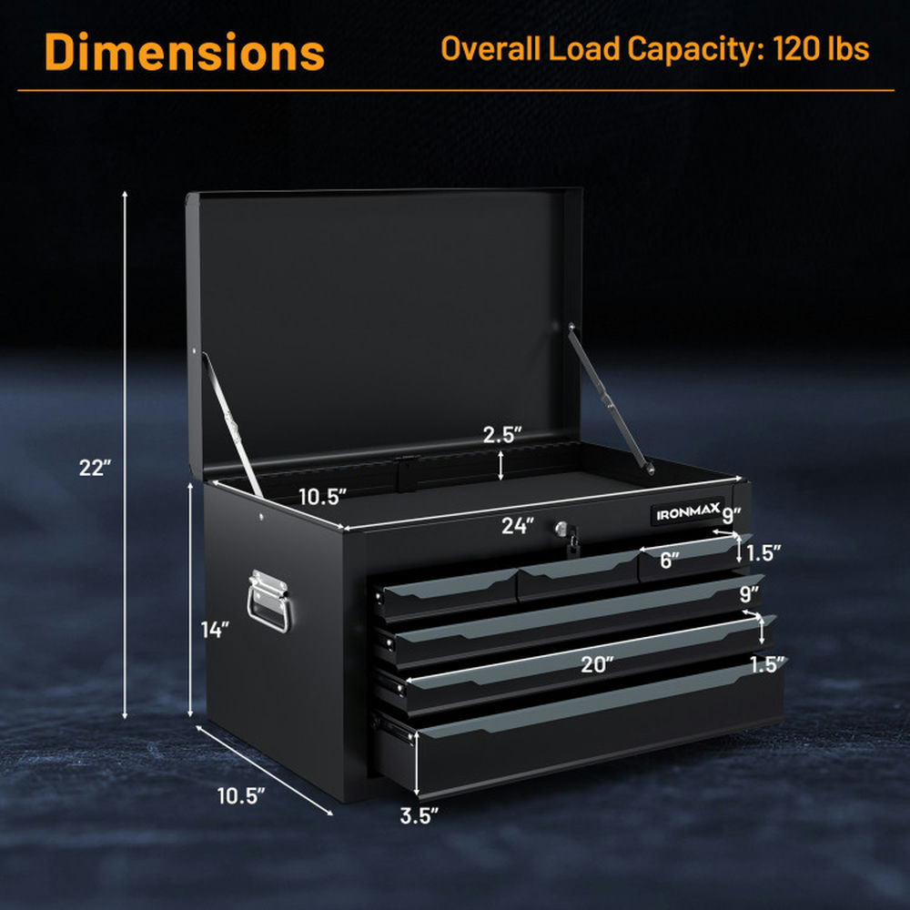 Spaco 24 Inch Tool Chest Case with 6 Drawers and Top Storage for Garage Repair Shop & Warehouse-Black, Tool Chest for Garage, Home and Workbench - Image 3