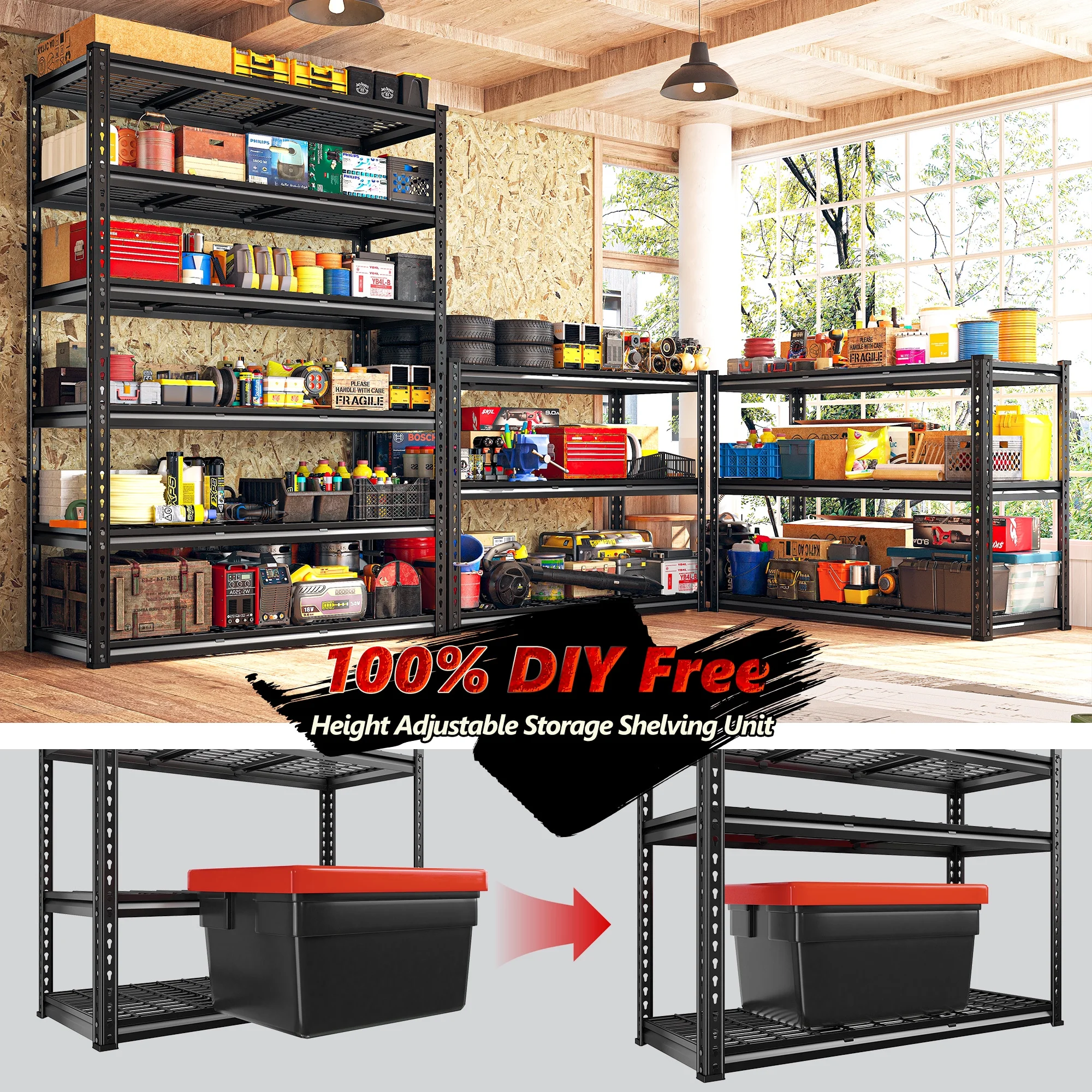 REIBII 48" W Garage Shelving Units 5 Tier Storage Shelves Heavy Duty Adjustable Metal Utility Shelf-72" H x 48" W x 24" D - Image 28