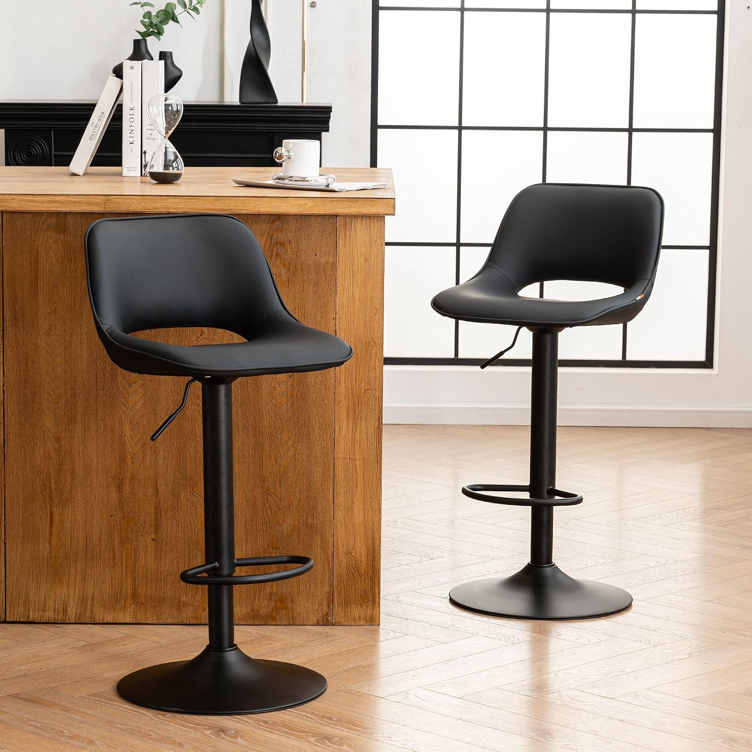 Bar Stools Set of 2 Modern Swivel Barstools, Compact Adjustable Counter Height Bar Stools, Faux Leather Upholstered Counter Stools with Hollow Back for Kitchen Island, Brown - Image 8