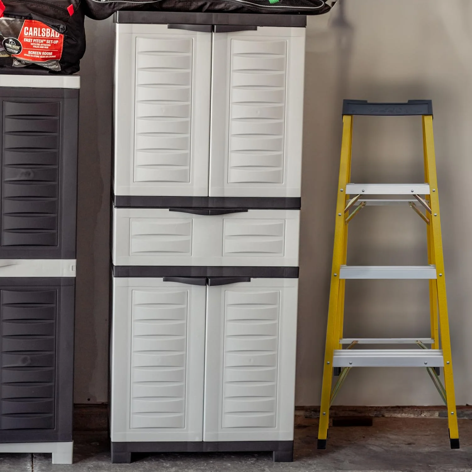 Plastic Garage Storage Cabinet with 2 Adjustable Shelves - 57" H - Garage, Office, Home, Laundry Room - Gray with Charcoal Trim - Image 8