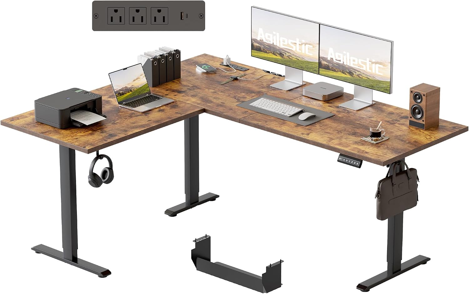 63 Inch L Shaped Electric Standing Desk with Led, Black - Image 7
