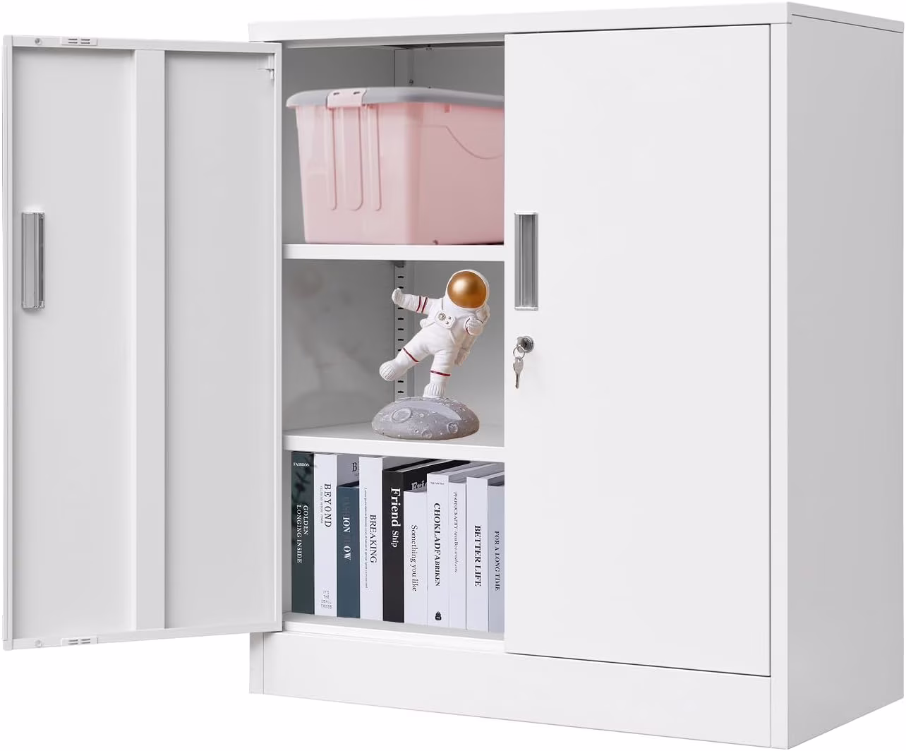Metal Storage Cabinet, Garage Metal Cabinet with Doors, Adjustable Shelf Height & Steel Lockable Storage Cabinet, Tool Cabinets for Office, Home, Gym, School and Kitchens