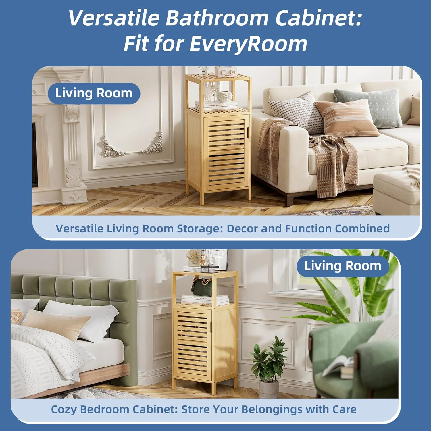 Bathroom Cabinet, Bamboo Floor Cabinet Free Standing, 4 Tier Sofa Side Storage Cupboard for Living Room Kitchen Bedroom - Image 8