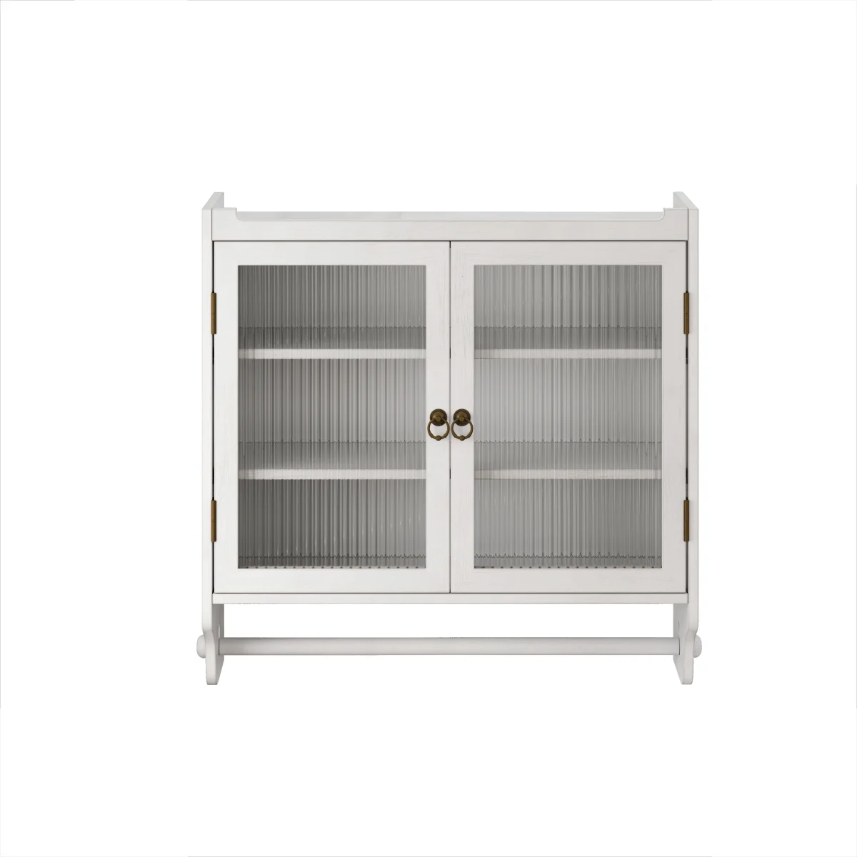 GZXS Solid Wood Wall Cabinet with 2 Tempered Glass Doors, 3-Tier Storage Organizer for Bathroom, Entryway, Kitchen, Dining Room, 24.8"L x 7.08"W x 23.62"H, White Washed - Image 4