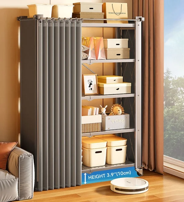Joybos 5-Shelf Foldable Storage Shelves with Wheels and privacy curtains, Heavy Duty Metal Shelving, No Assembly Organizer Wire Shelf Rack for Garage Kitchen, Basement, Pantry, Holds up to 100 - Image 6