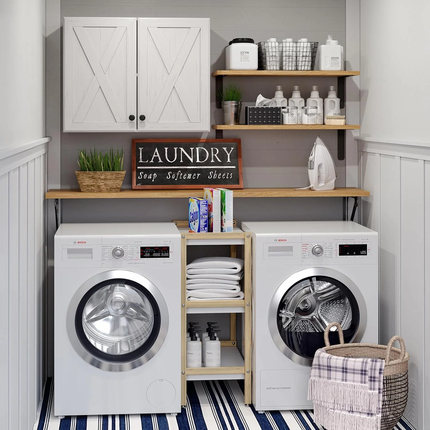Wall Storage Cabinets - Farmhouse Kitchen Laundry White Wall Mounted Cabinets with 3 Doors and Shelves, 35inch Wide - Image 10