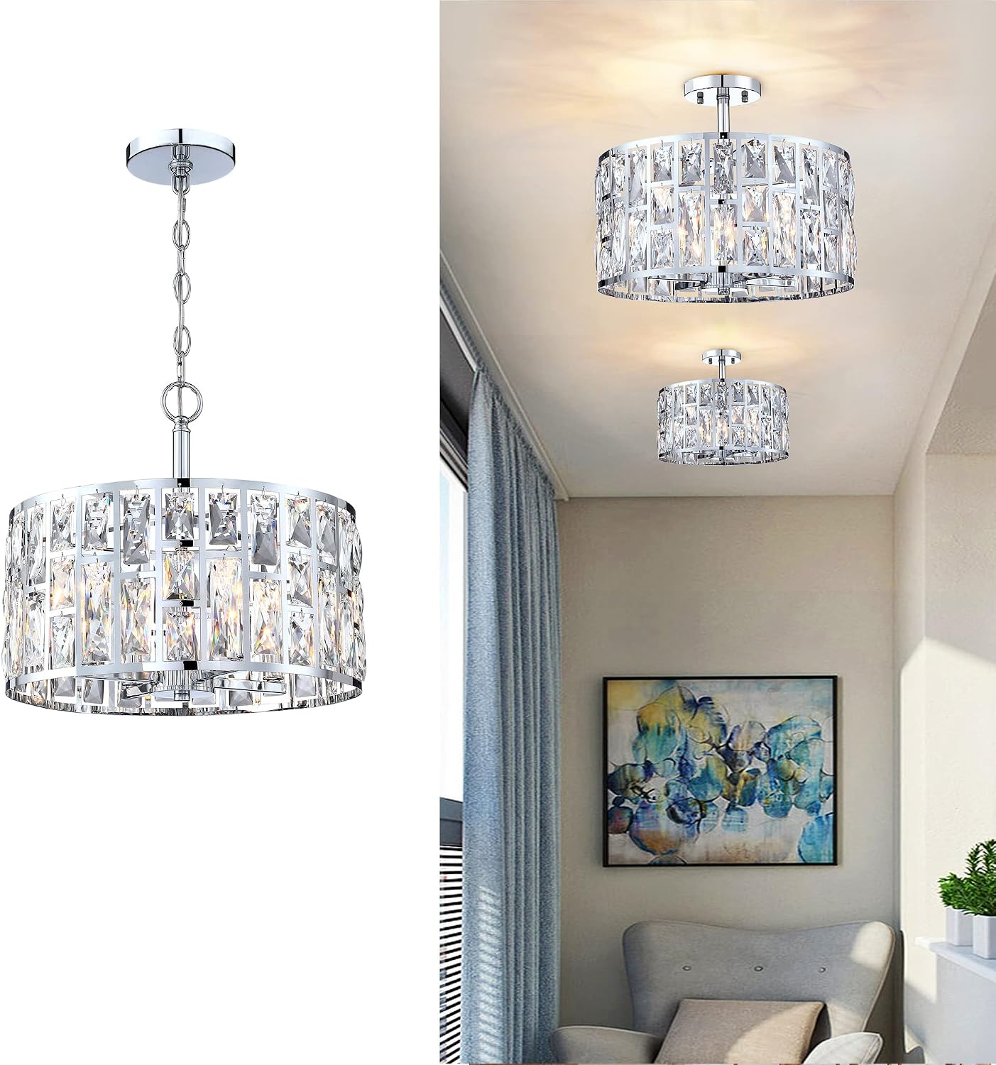 Modern Crystal Pendant Light Fixture 3-Pack, Matte Black Finish Hanging Lighting, Crystal Chandelier for Living Room, Kitchen, Hallway - Image 4