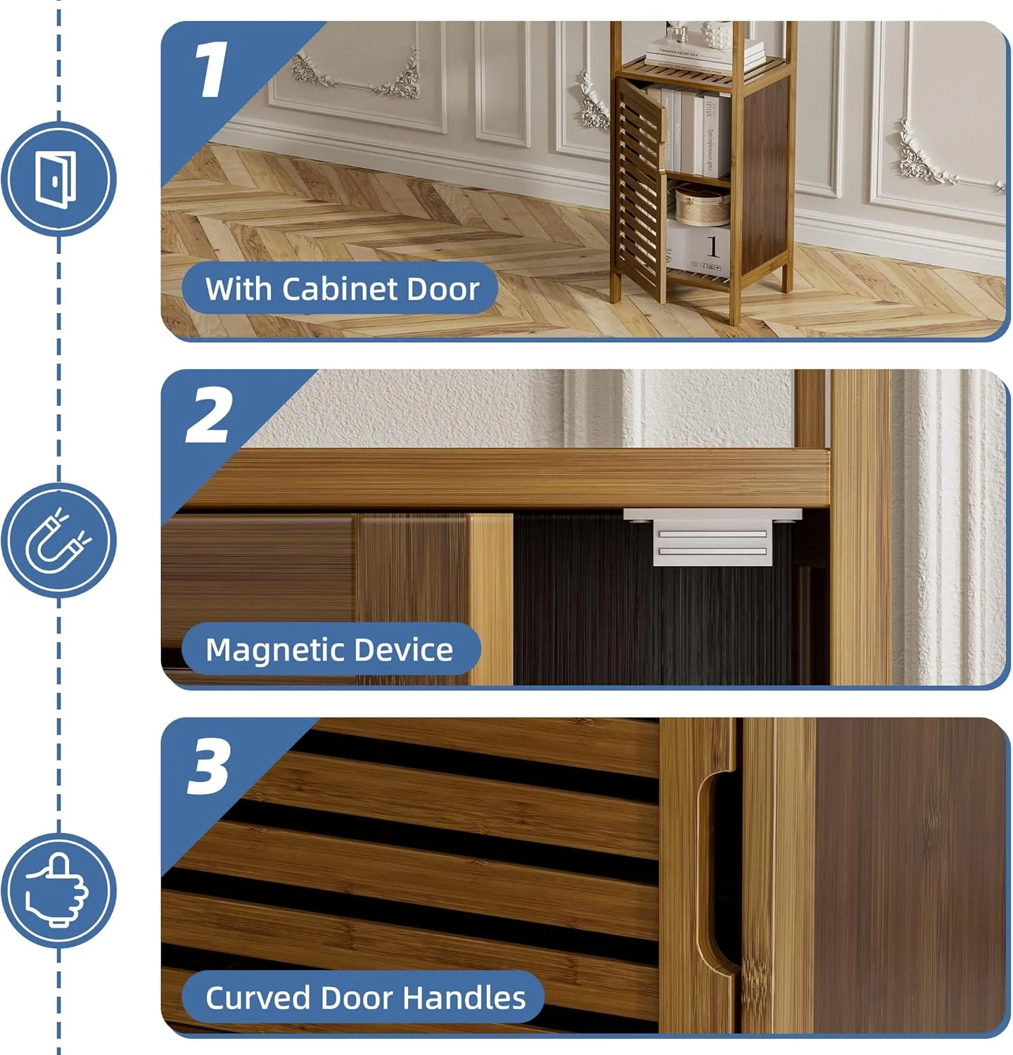 Bathroom Cabinet, Bamboo Floor Cabinet Free Standing, 4 Tier Sofa Side Storage Cupboard for Living Room Kitchen Bedroom - Image 14