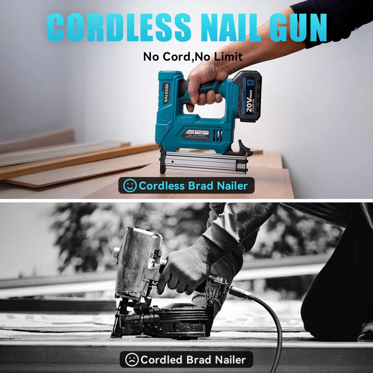 BALKONI 18 Gauge Cordless Finish Nail Gun,F10-F32 MAX, with 2*1500 mAh Battery and A Charger, 1000 Piece F30 Nails - Image 2