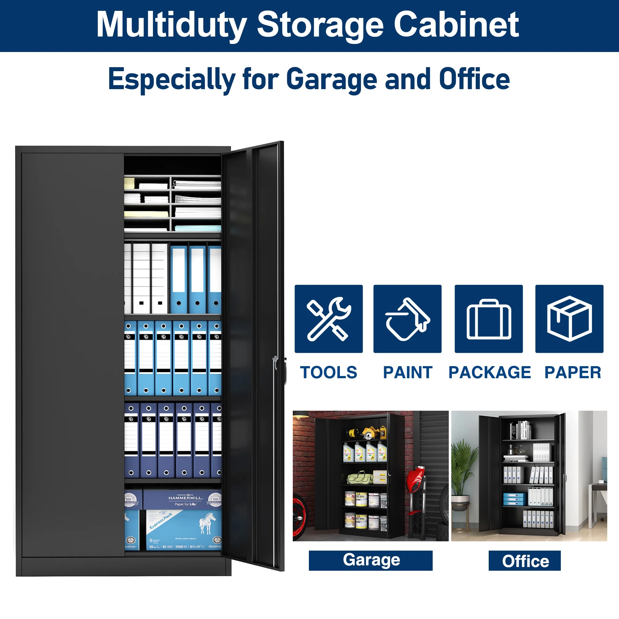 Aobabo Metal Storage Cabinet with Lock & Pegboard,Garage Storage Cabinet with 5 Adjustable Shelves,Tool Storage Cabinets for Home Office Garage,Assembly Required,Black - Image 52
