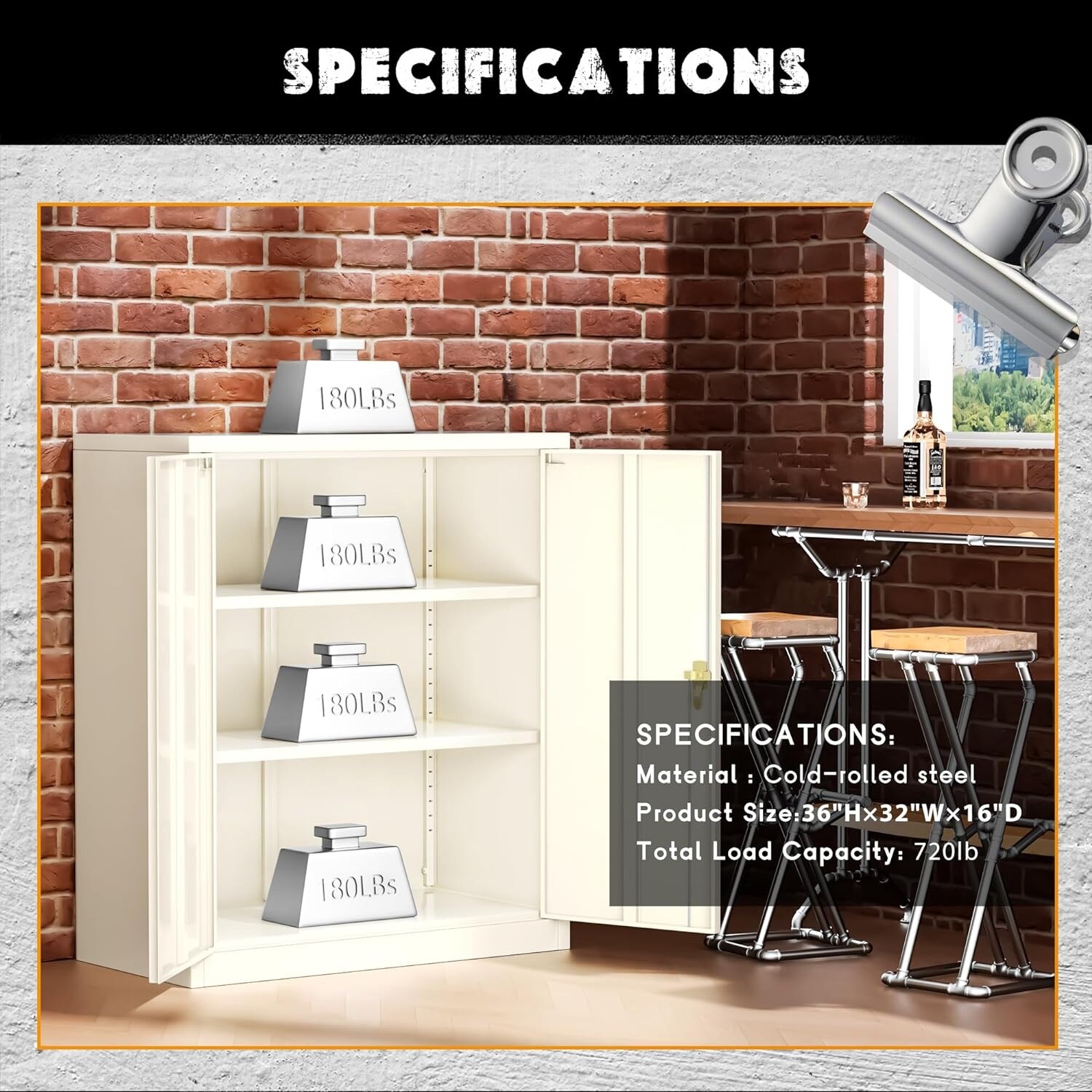 36" Metal Garage Storage Cabinet with 2 Locking Doors and 2 Adjustable Shelves Grey - Image 4