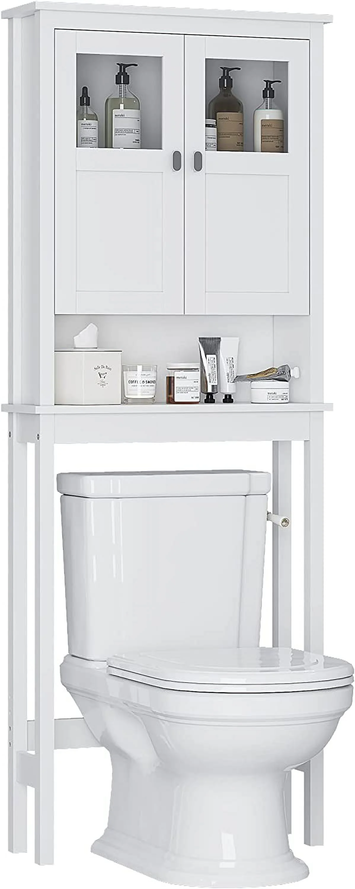 Spirich Bathroom Cabinet Over Toilet, Bathroom Storage Cabinet with Glass Doors and Adjustable Shelves, Over The Toilet Storage Cabinet, White - Image 7