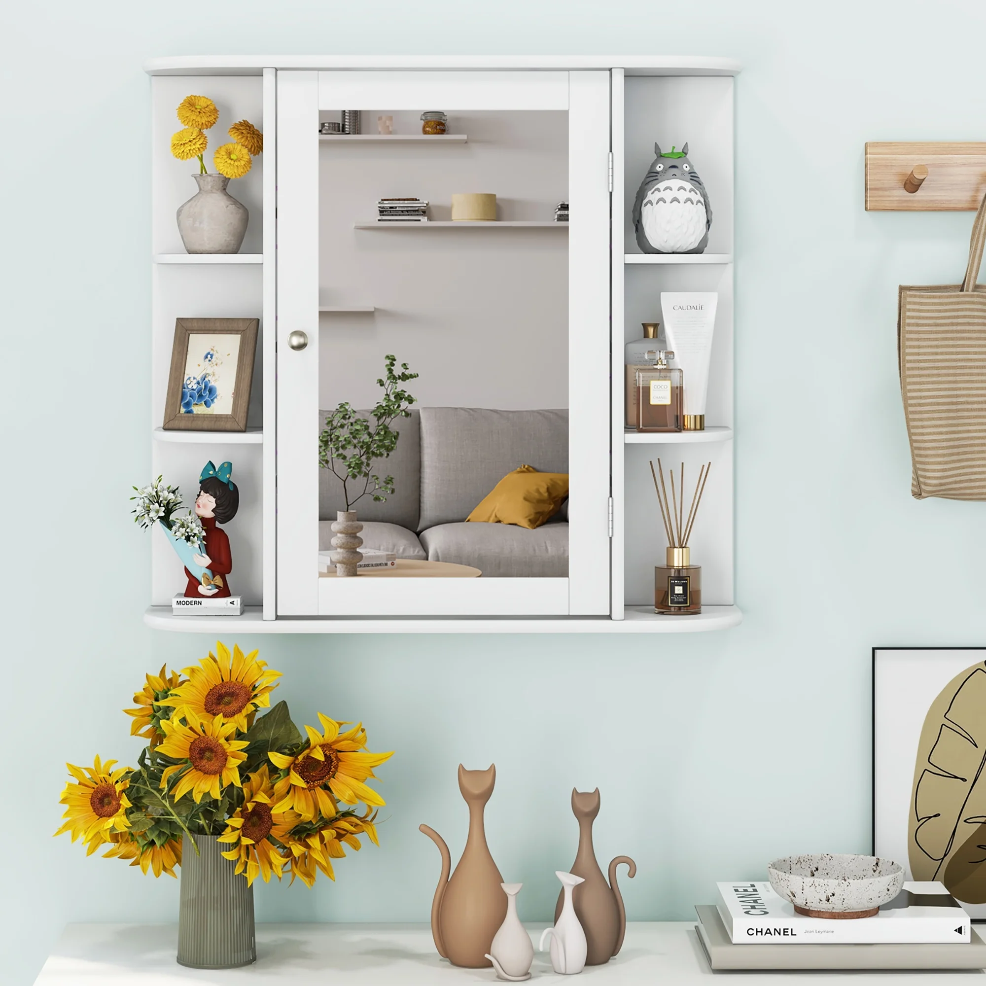Gymax Bathroom White finish Multipurpose Mount Wall Surface Storage Cabinet Mirror - Image 5