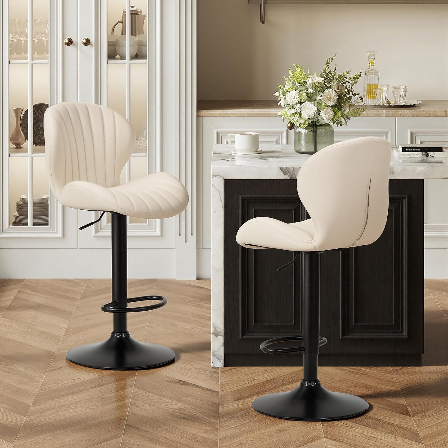 Bar Stools Set of 6, Modern Swivel Bar Chairs, Adjustable Faux Leather Upholstered Barstools Counter Height with High Backrest for Bar, Kitchen Island, Dining Room, Black - Image 31