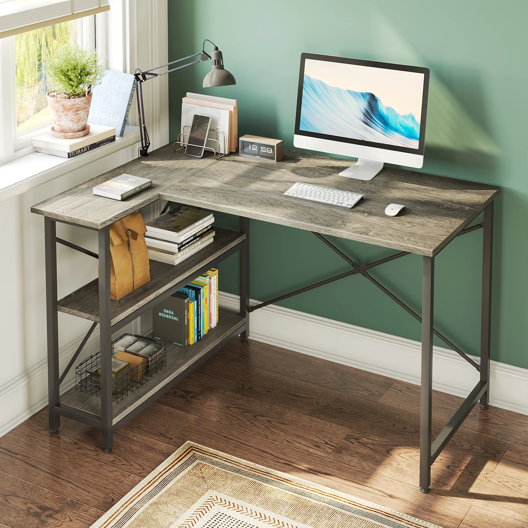 Small L Shaped Computer Desk with Storage Shelves, Compact Corner Workstation for Home Office and Study - Image 19