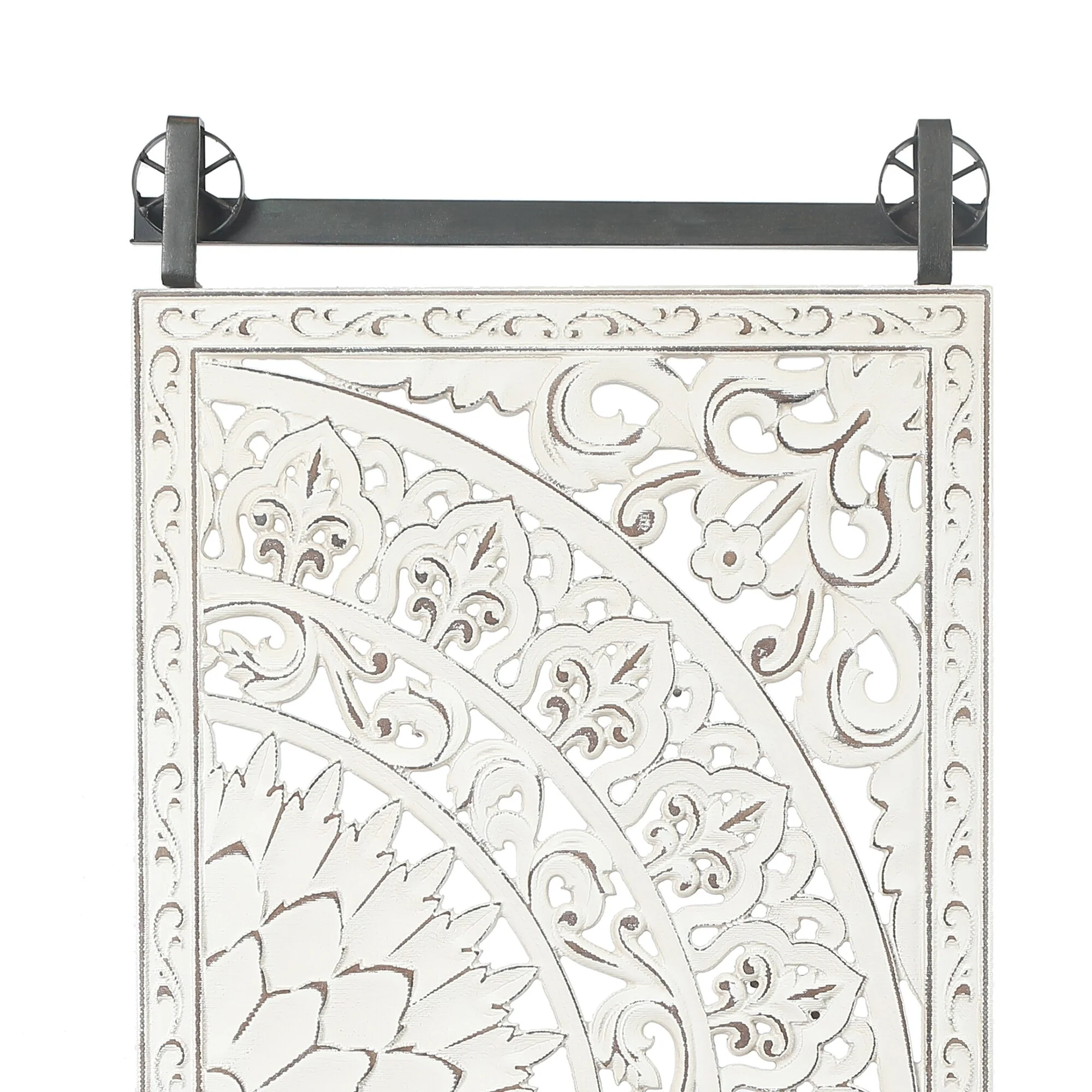 Set of 2 Distressed Ivory White Wood Flower Wall Art with Black Accents - Image 10