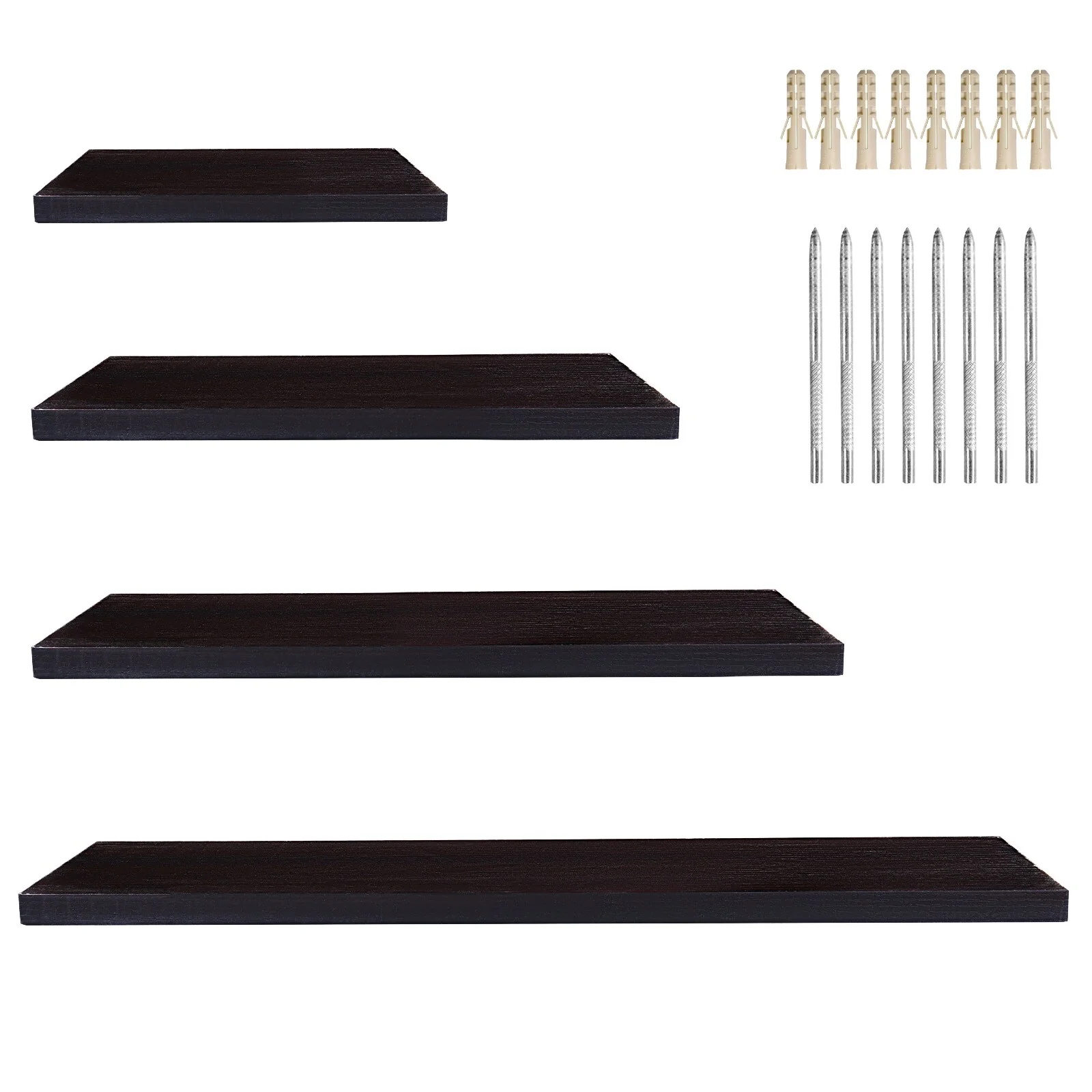 4-Piece Wood Floating Wall Shelves, White and Black Storage Shelf Set for Home Decor - Image 5