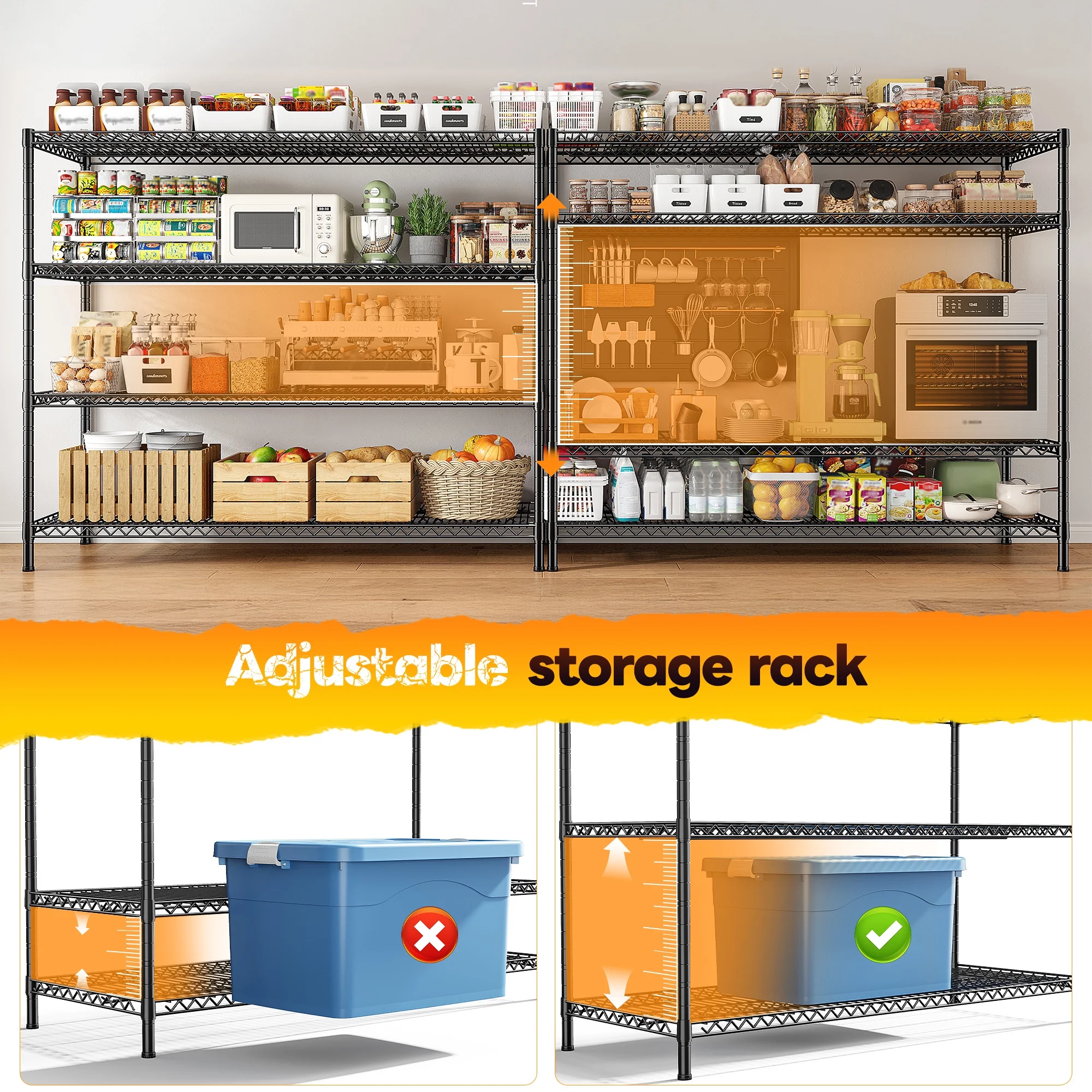 REIBII Heavy Duty Metal Storage Rack 4-Tier Adjustable Wire Shelves 2560lbs Pantry & Garage Shelving,55.5"H x 55.5"W x 18"D - Image 5