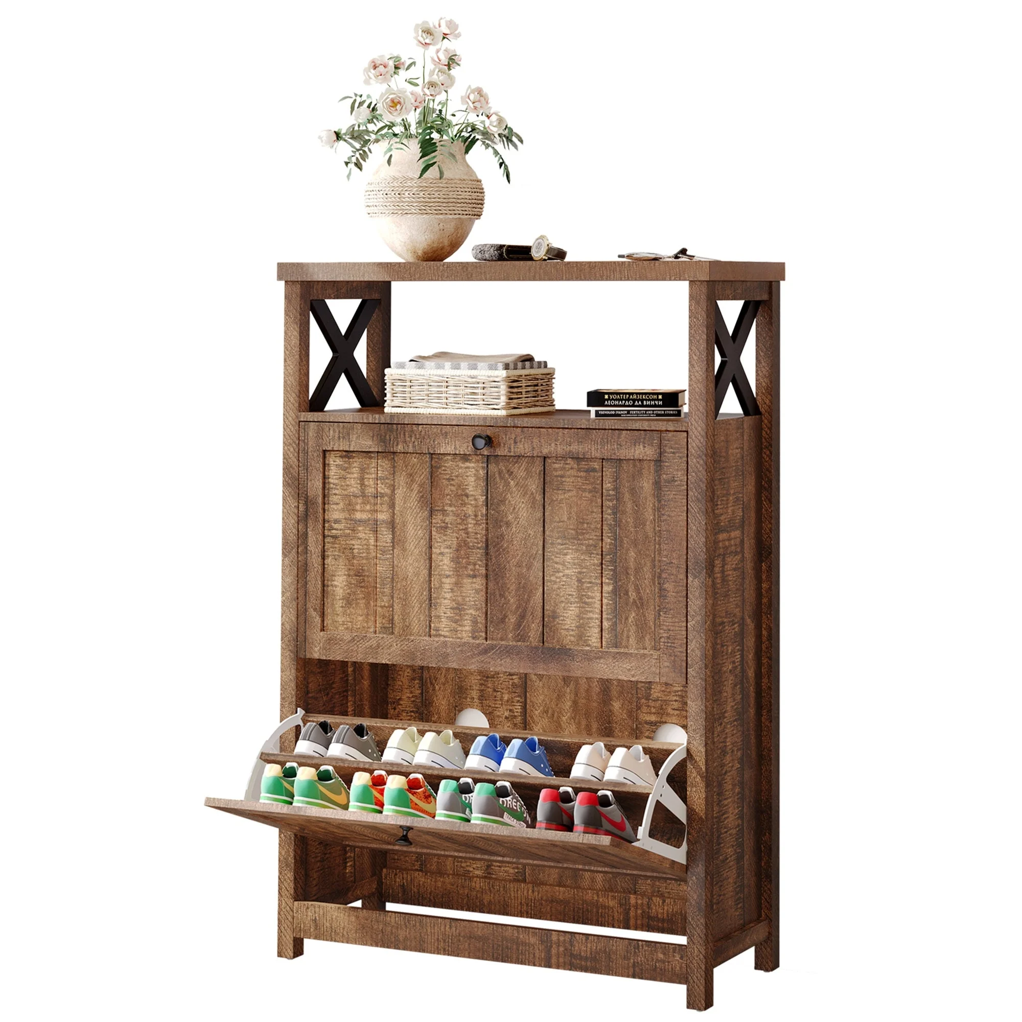 Shoe Storage Cabinet Organizer with 2 Compartments, Entryway and Hallway Shoe Cabinet - Image 3