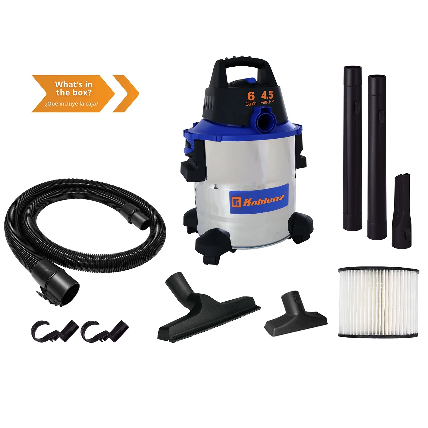 Koblenz 6-Gal. Portable Wet/Dry Vacuum with Blower, Stainless Steel and Blue, WD-6 L212 SS - Image 3