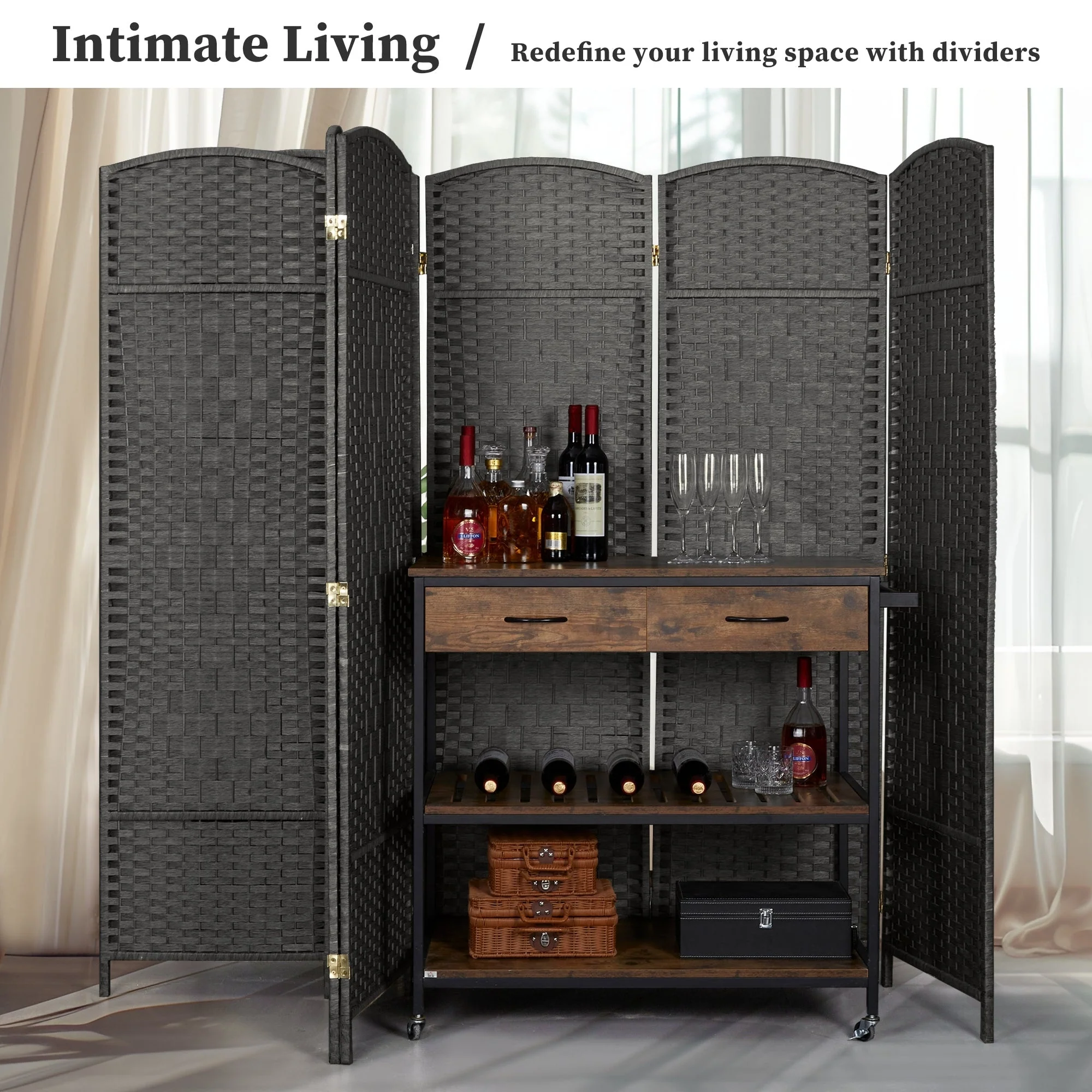 6 FT Tall Woven Fiber Room Divider, Freestanding Folding Privacy Screen - Image 27